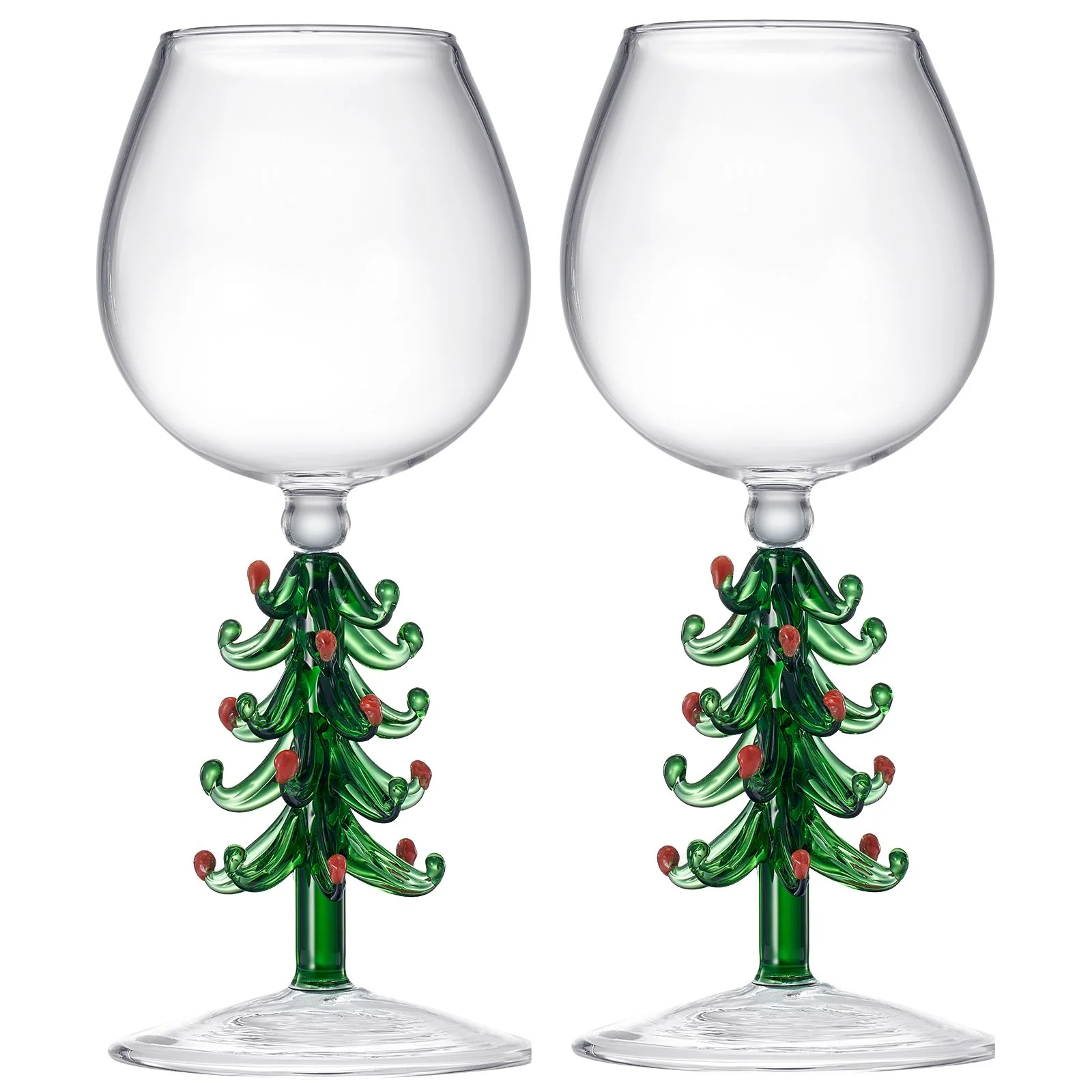 Crystal Green Christmas Tree Wine Glasses - Set of 2, 10oz - Keen Glass Solutions