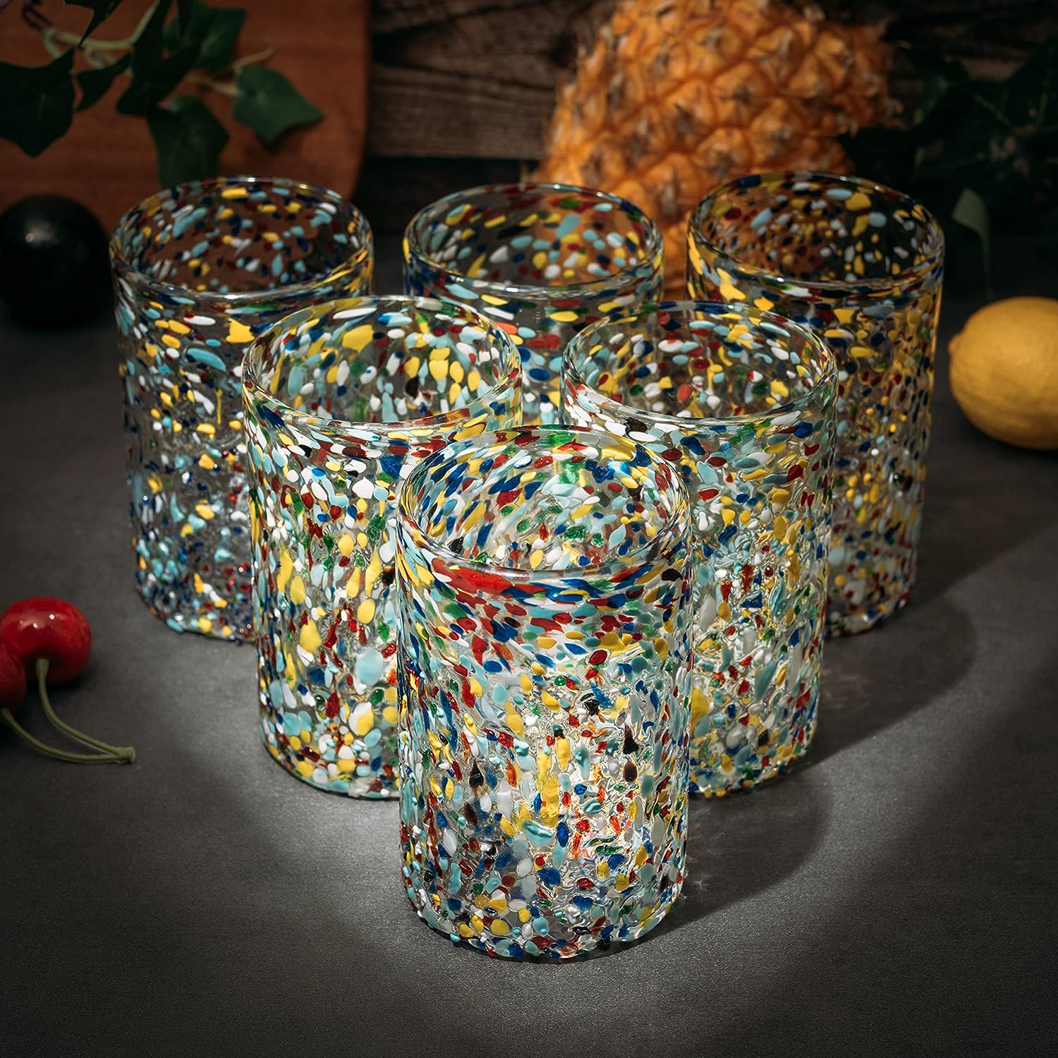 Hand Blown Mexican Drinking Glasses – Set of 6 (Confetti) - Keen Glass Solutions