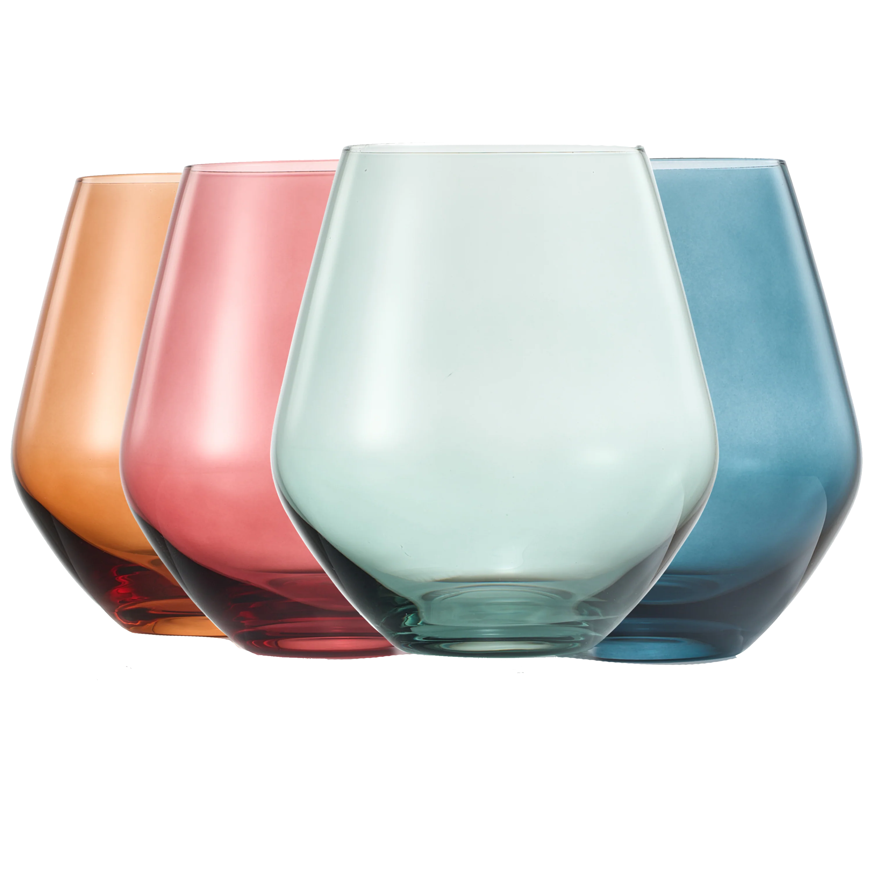 Colored Stemless Crystal Wine Glass Set of 4 - Large 16 oz (Pastel) - Keen Glass Solutions