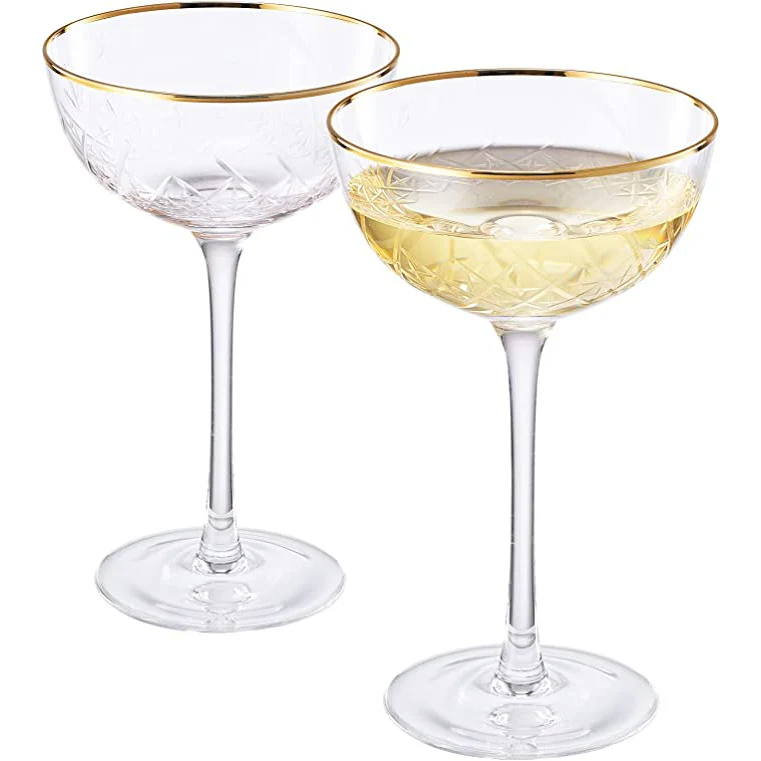 Vintage Art Deco Luxury Coupe Glasses | Set of 2 | 8 oz - Keen Glass Solutions