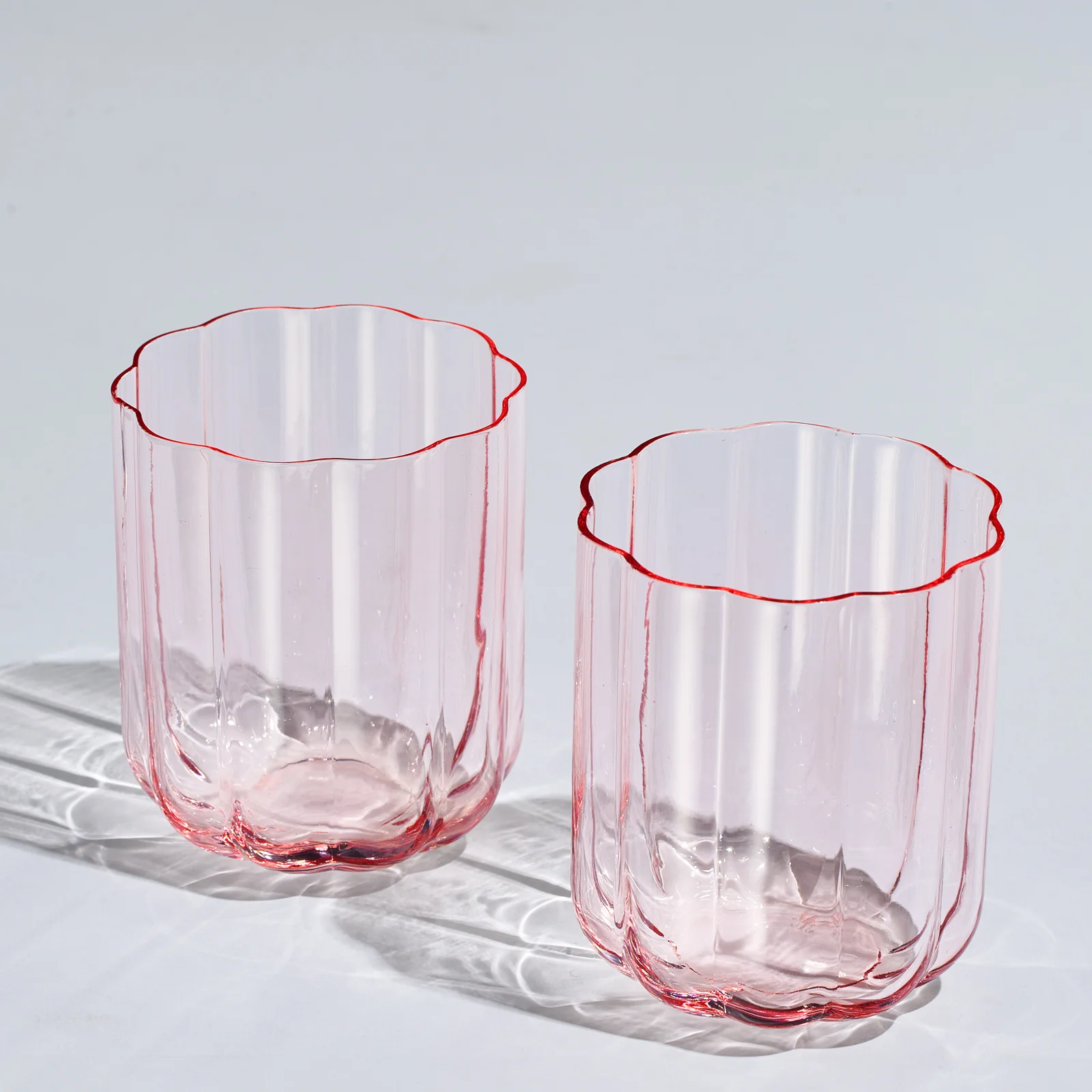 Flower Vintage Glass Stemless Highball - Set of 2-13 oz (Pink) - Keen Glass Solutions