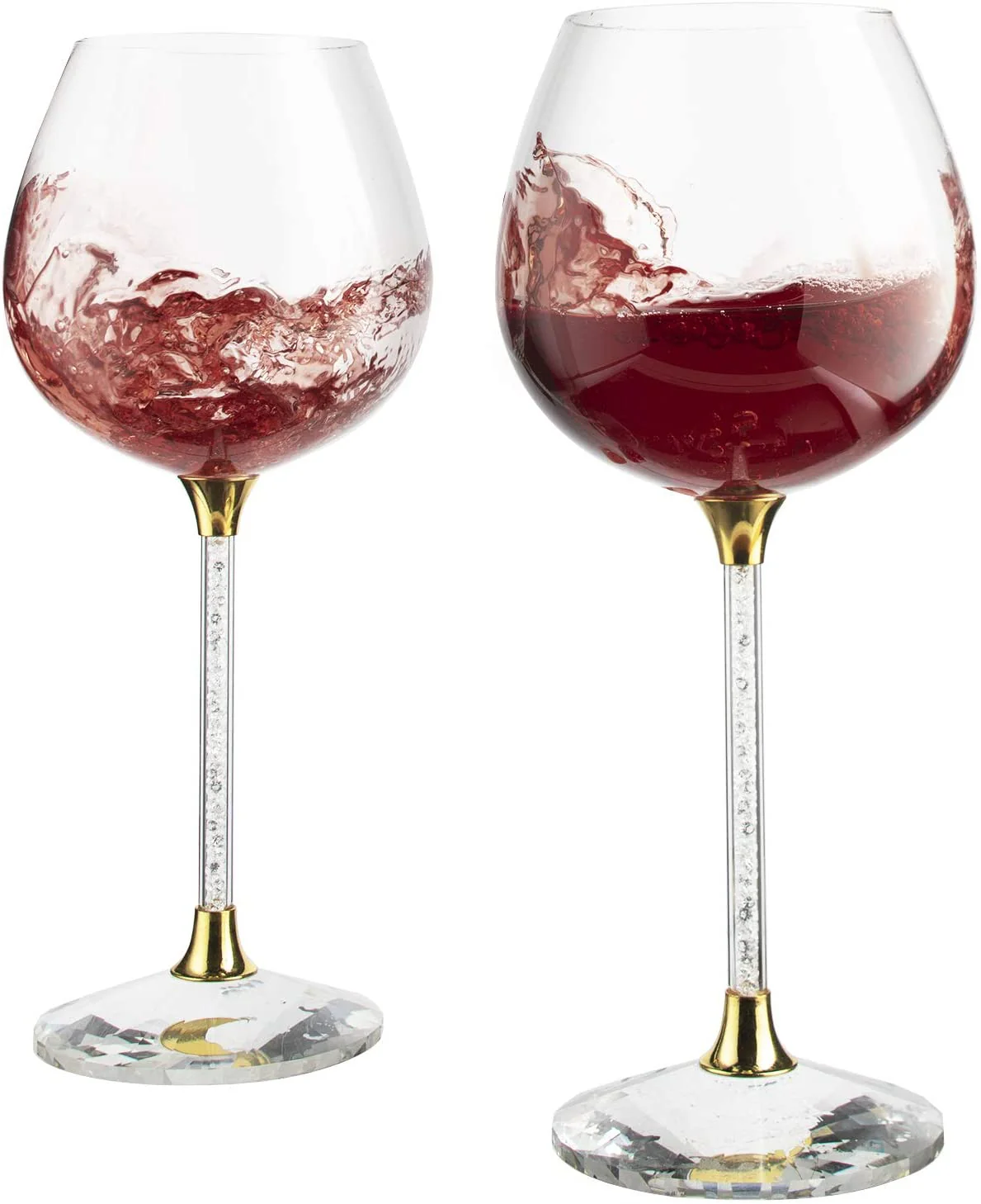 Crystal Wine Glasses Diamond Filled Stem, Large 18 Ounces - Keen Glass Solutions