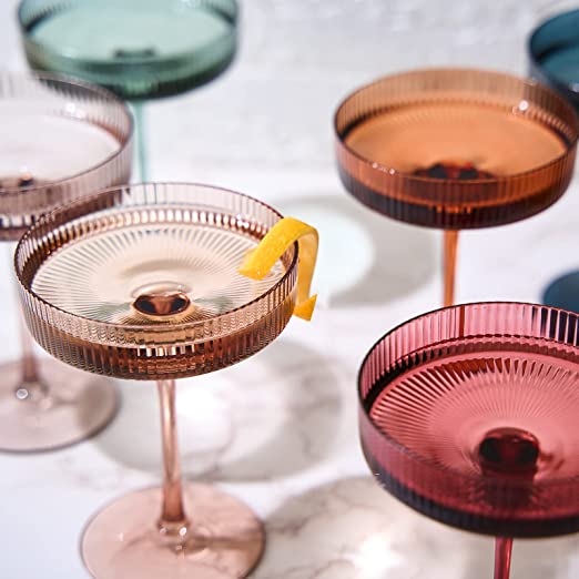 Vintage Art Deco Coupe Glasses Ribbed Coupe Cocktail Glasses 7 oz | Set of 6 - Keen Glass Solutions