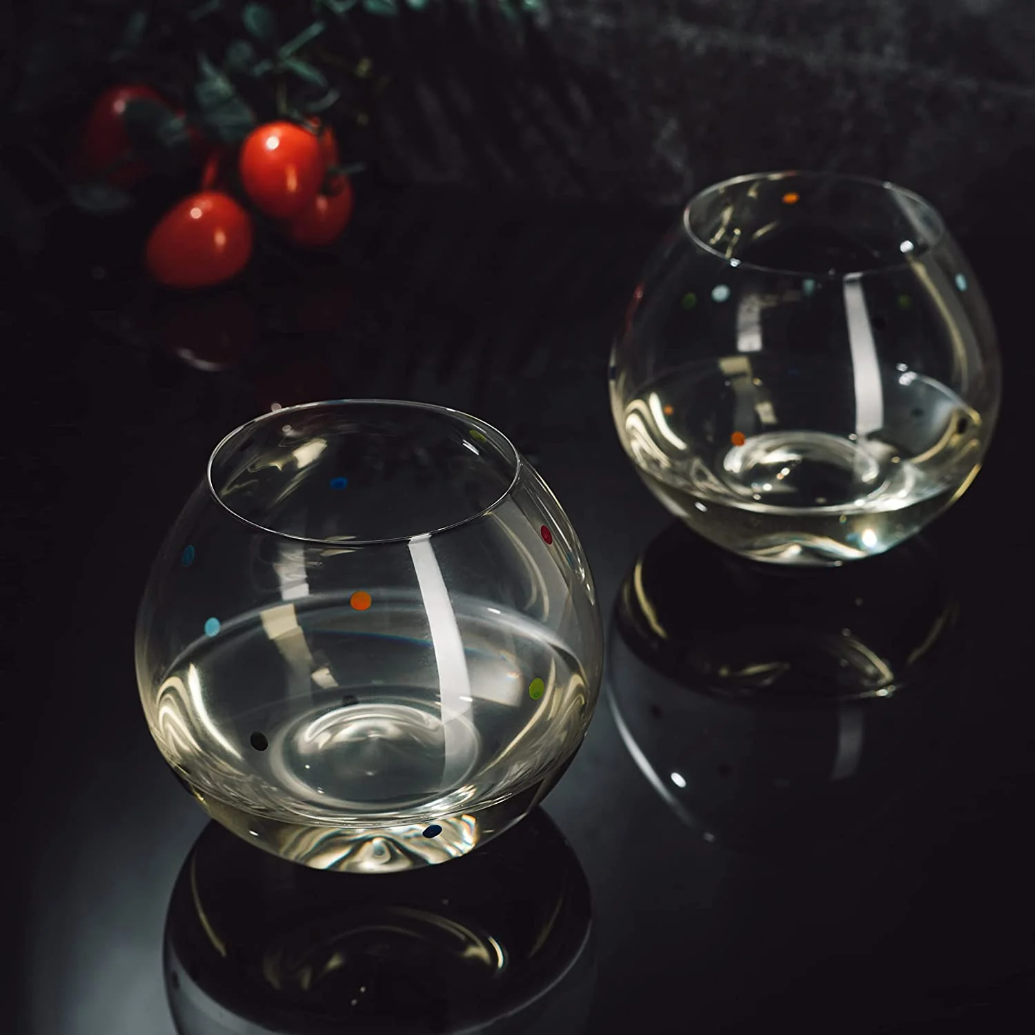 Polka Dot Set of 2 Stemless Bubble Wine Glasses 18 oz - Keen Glass Solutions