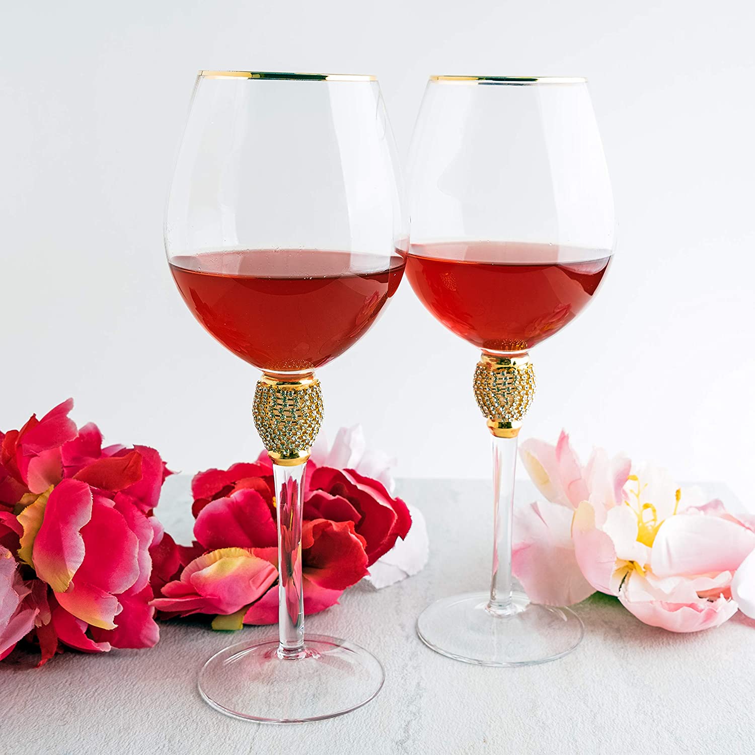 Large Diamond Wine Glasses - 15 Ounce (2, Clear) - Keen Glass Solutions