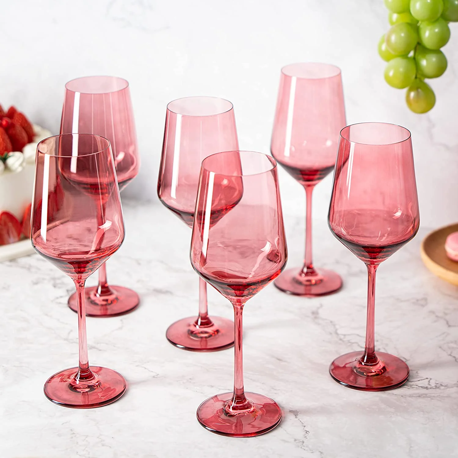 Set of 6 Colored Wine Glasses - 12 oz (Rose) - Keen Glass Solutions