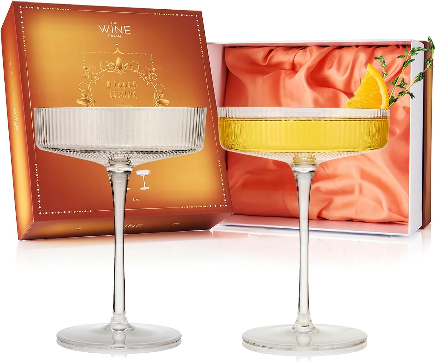 Vintage Art Deco Coupe Glasses Ribbed Coupe 8 oz | Set of 2 - Keen Glass Solutions