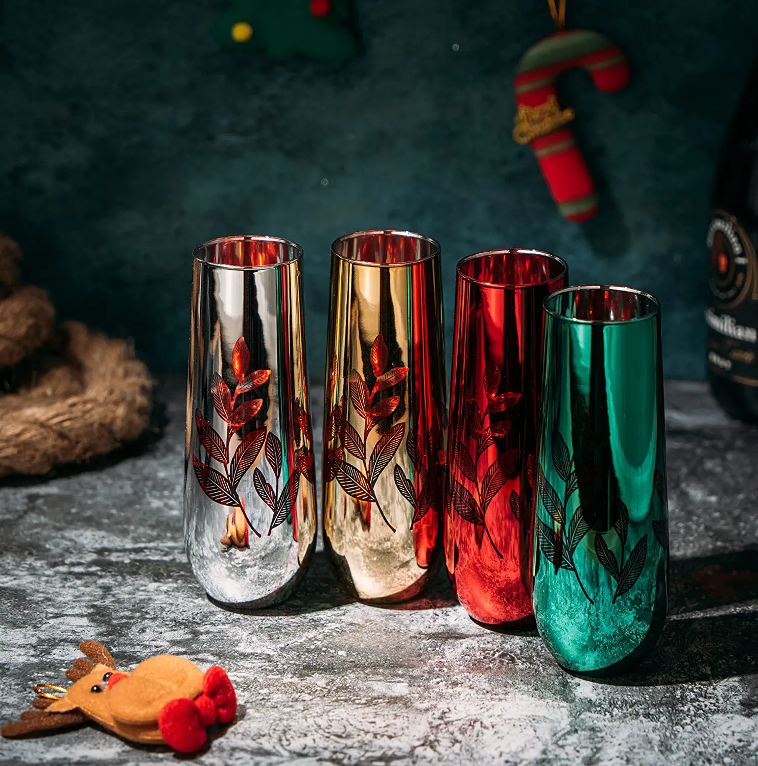 Multicolor 4-Piece Tree Stemless Wine & Water Glasses (Flutes) - Keen Glass Solutions