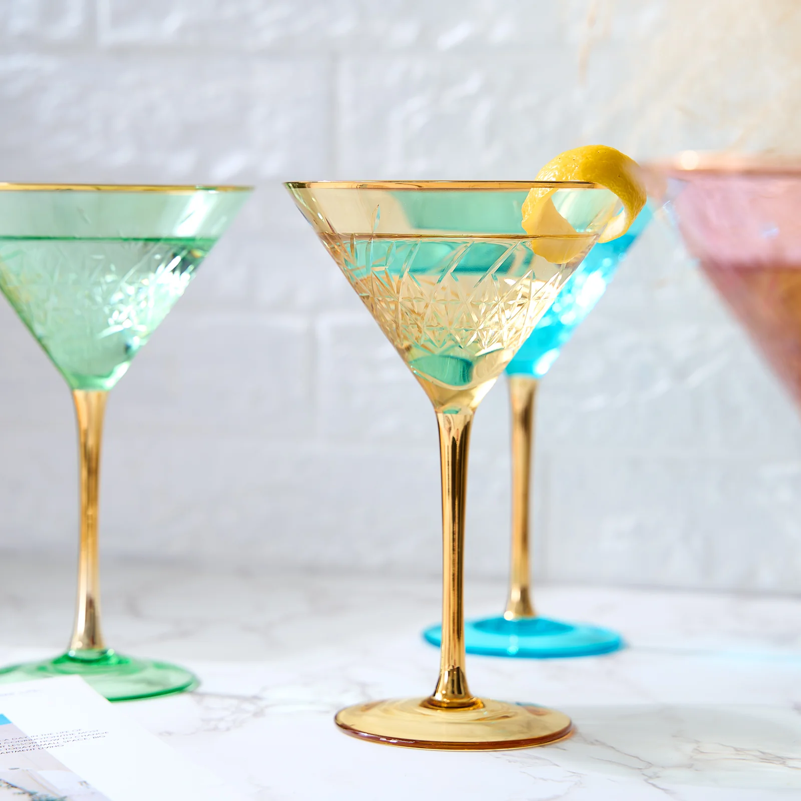 Crystal Gold Rimmed Champagne, Martini, Cocktails Glasses - Set of 4 - Keen Glass Solutions
