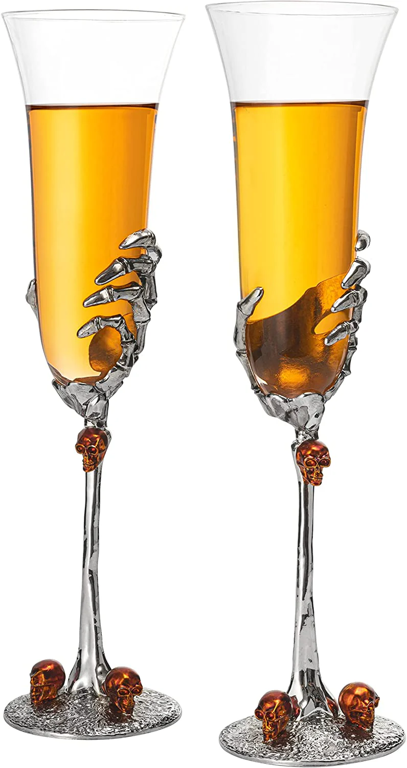 Stemmed Skeleton Champagne Glasses Set of 2 - Keen Glass Solutions