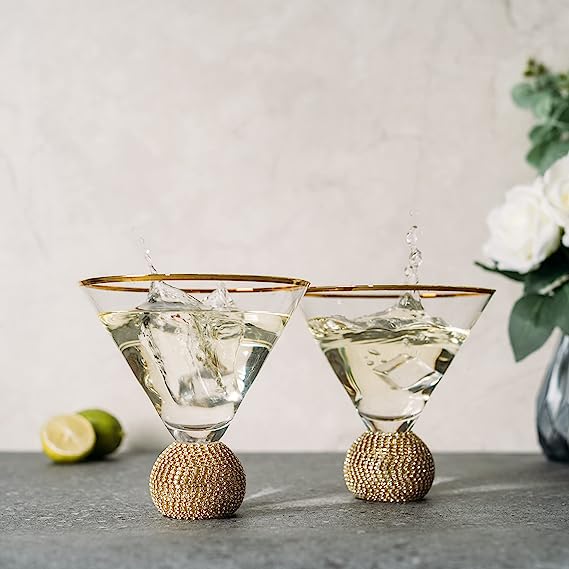 Diamond Studded Martini Glasses Set of 2 - Keen Glass Solutions