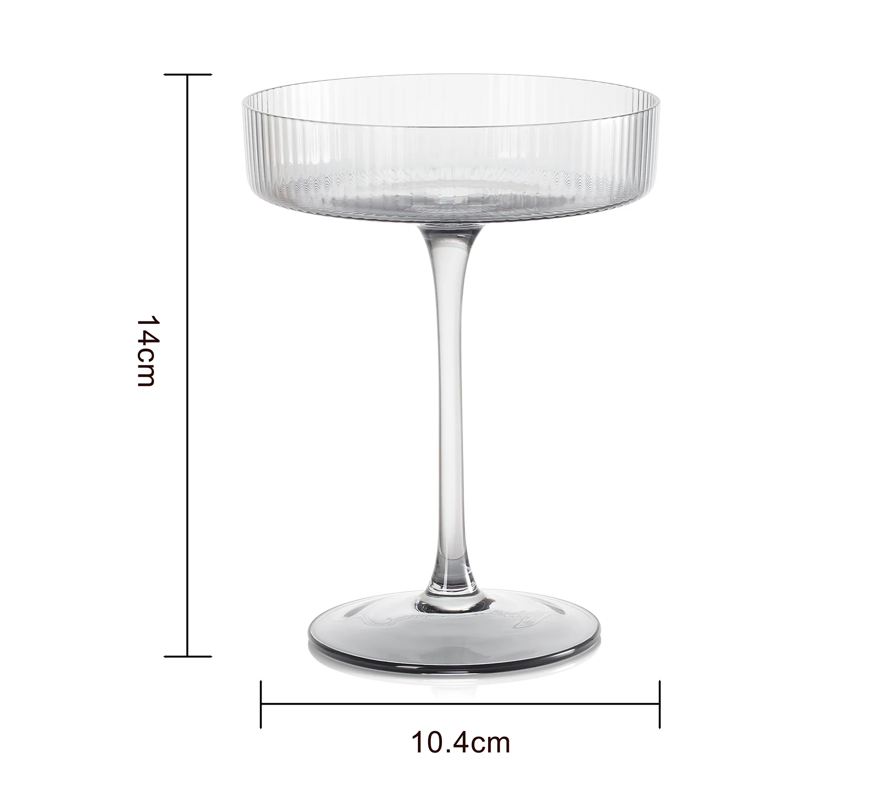 Ribbed Coupe Cocktail Glasses 8 oz | Set of 2 (Smoke Grey) - Keen Glass Solutions