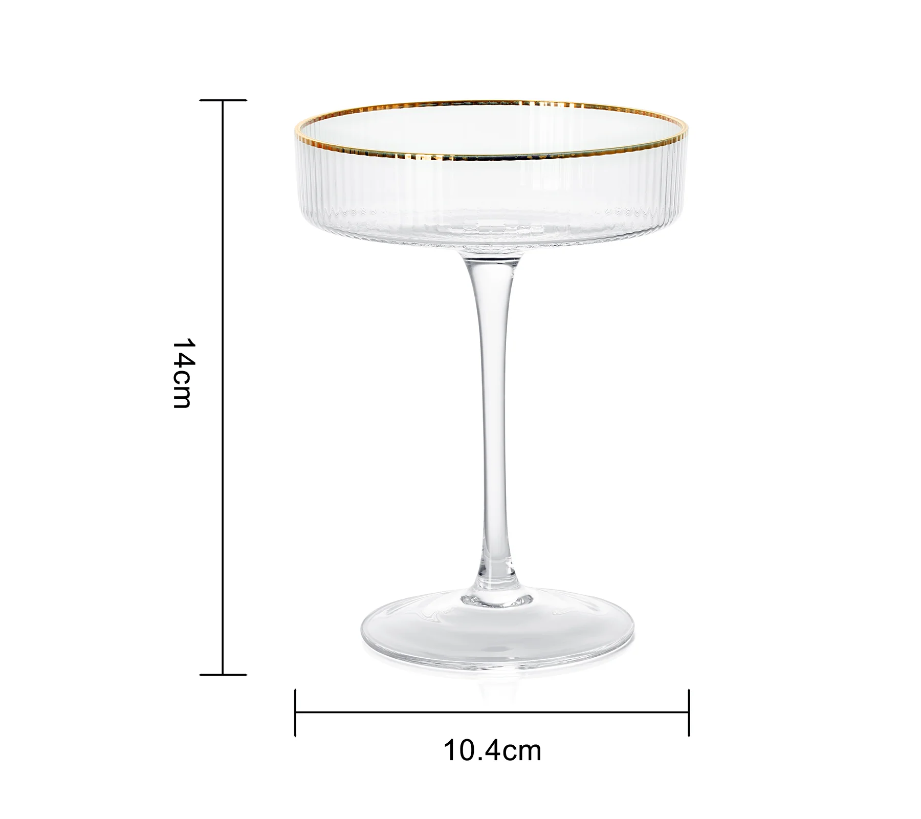 Ribbed Coupe Cocktail Glasses With Gold Rim 8 oz | Set of 4 - Keen Glass Solutions