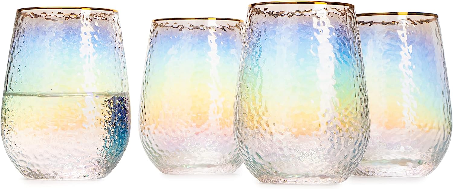 Festive Lustered Iridescent Stemless Wine - Set of 4 - Keen Glass Solutions