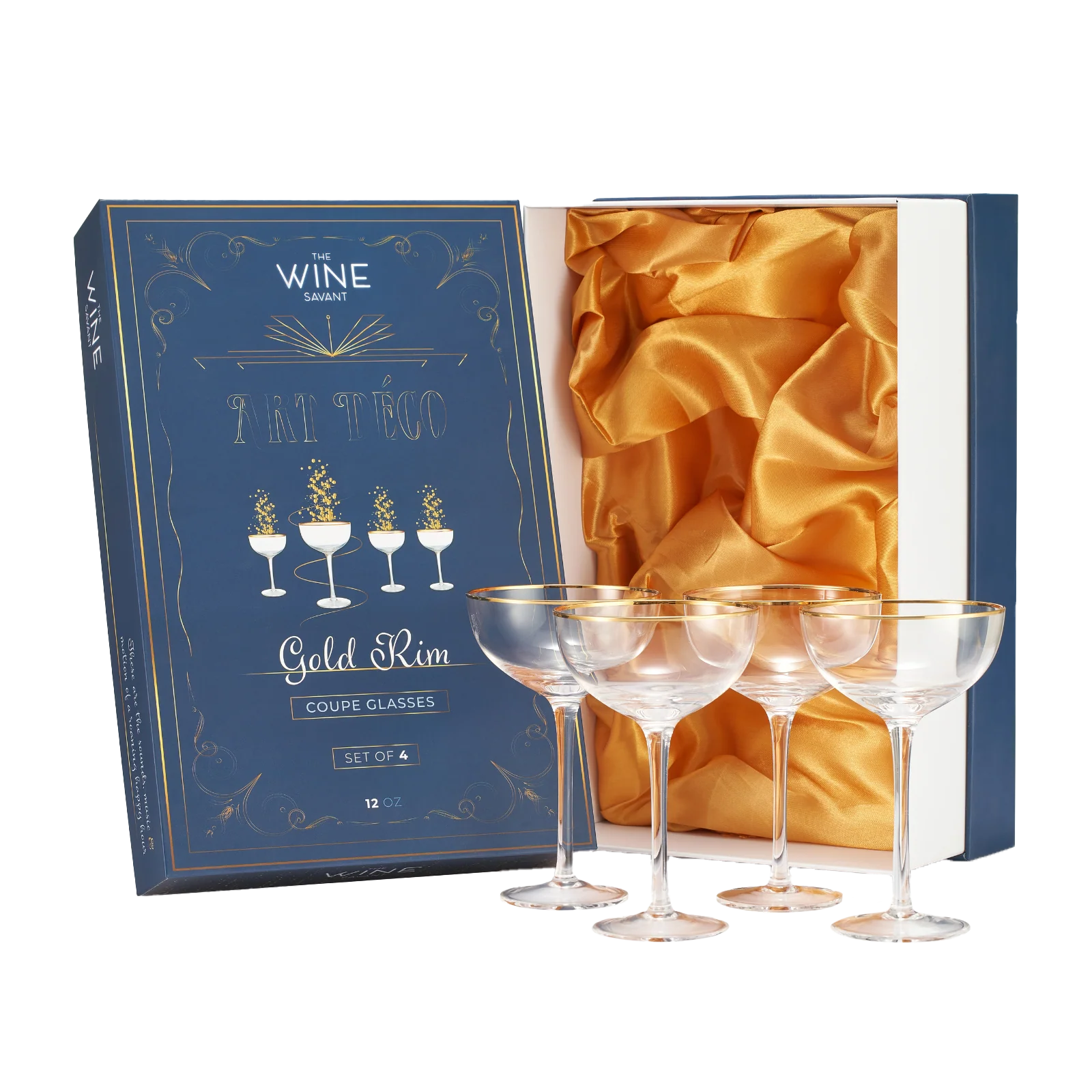 Vintage Crystal Champagne Coupe Gold Rim Glasses | Set of 4 | 7 oz - Keen Glass Solutions