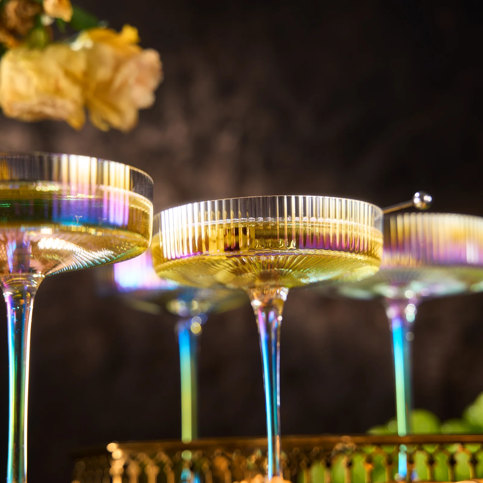 Ribbed Coupe Cocktail Glasses 8 oz | Set of 4 (Iridescent) - Keen Glass Solutions