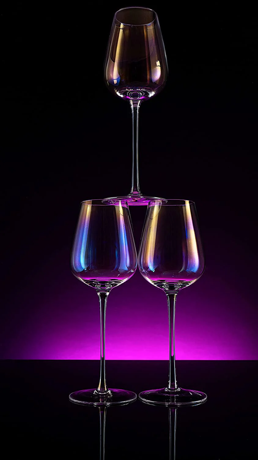 Iridescent Luster Large Radiance Wine Glasses - White Pearl Whimsy - Keen Glass Solutions