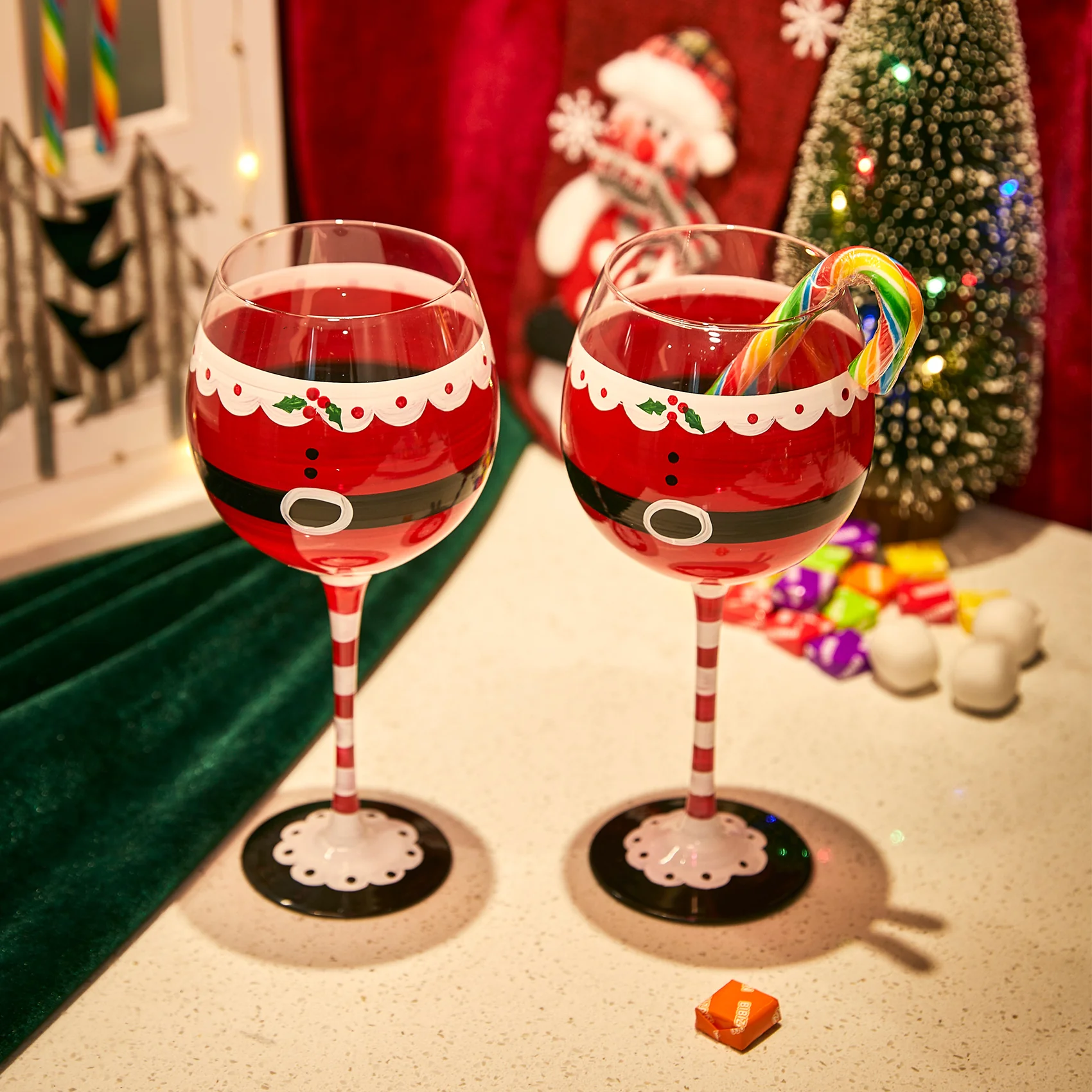 Santa's Elf Stemmed Wine & Water Glasses - Set of 2 - Keen Glass Solutions