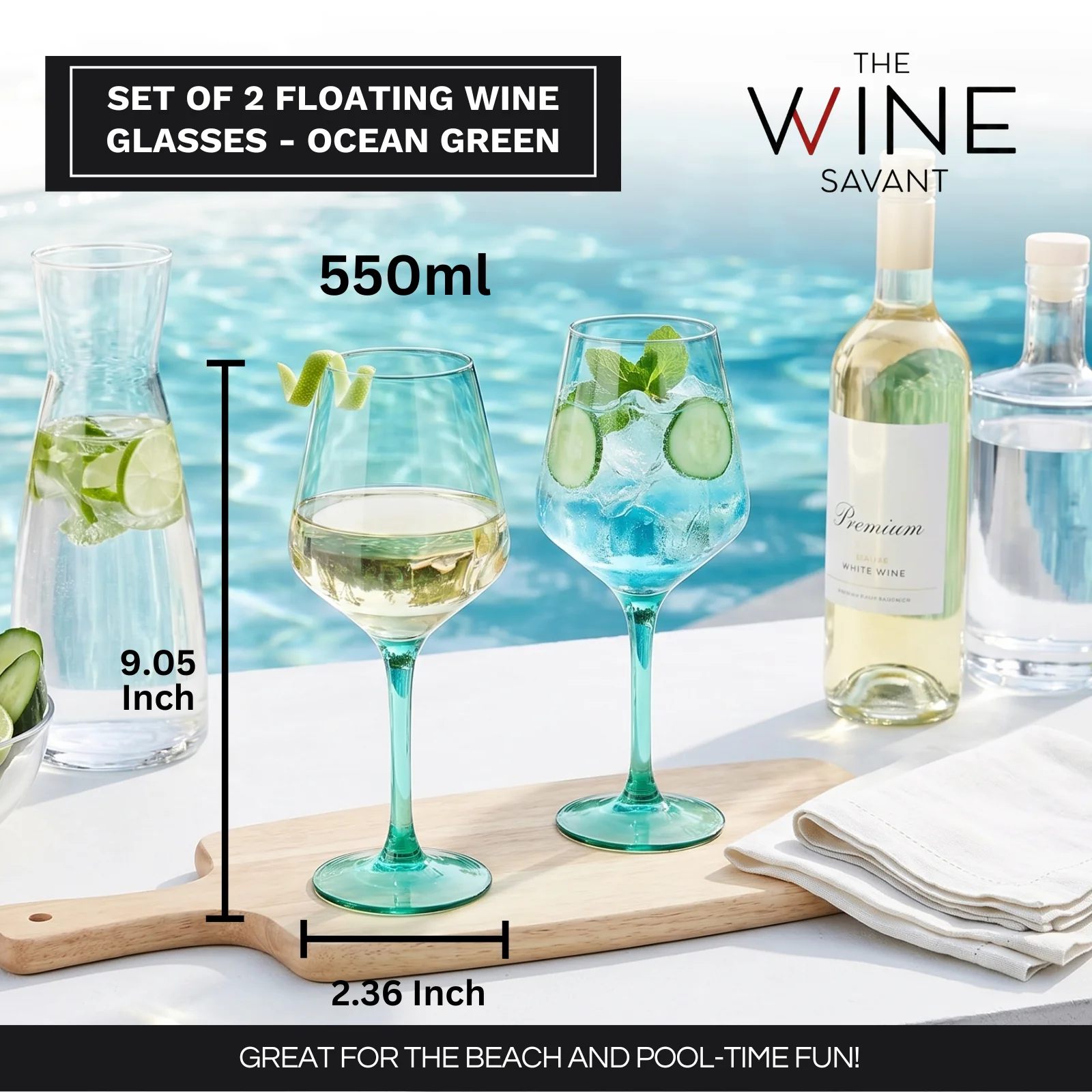 Floating Wine Glasses for Pool - Set of 2-15 OZ (Green) - Keen Glass Solutions