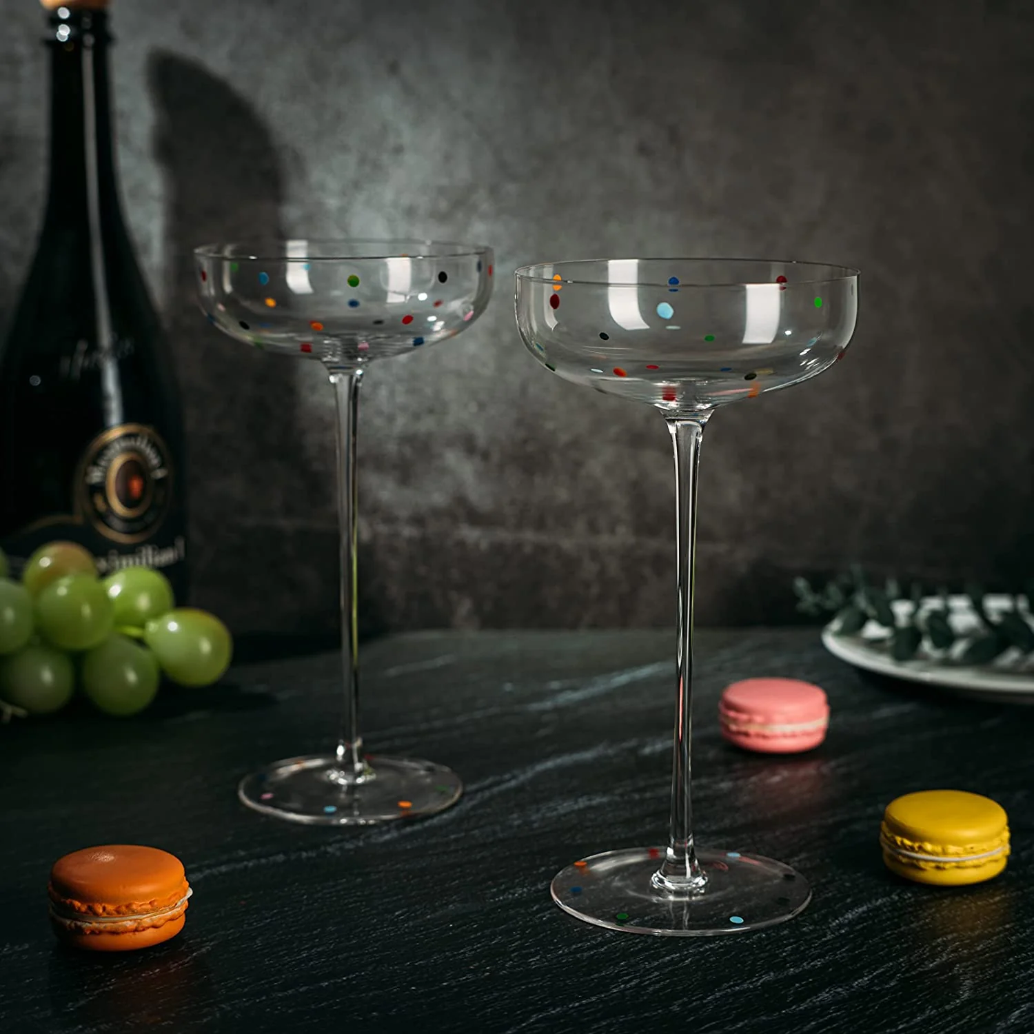 Polka Dot Champagne Coupe Glasses Set of 2 8.8 oz - Keen Glass Solutions