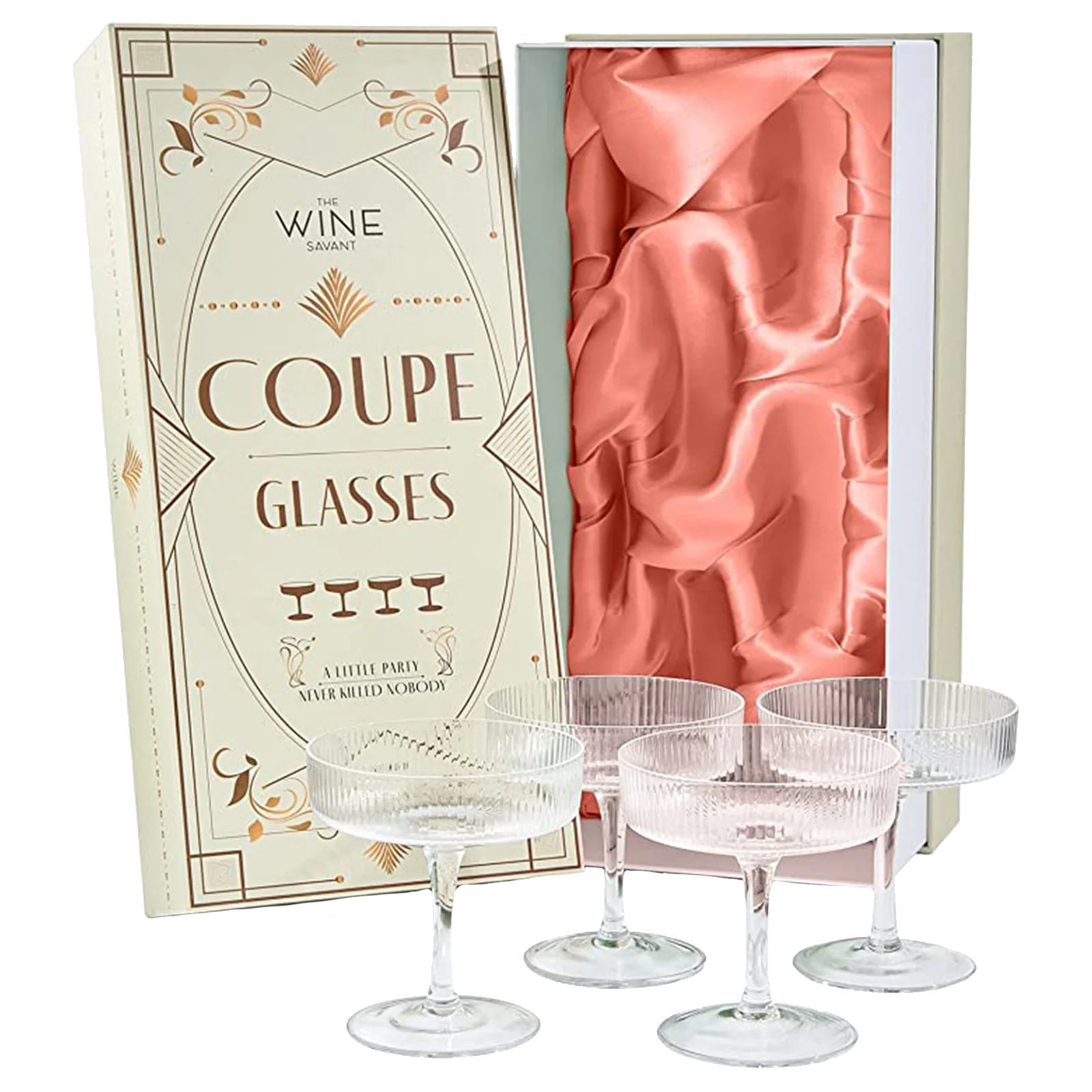 Ribbed Coupe Cocktail Glasses 8 oz | Set of 4 (Clear) - Keen Glass Solutions