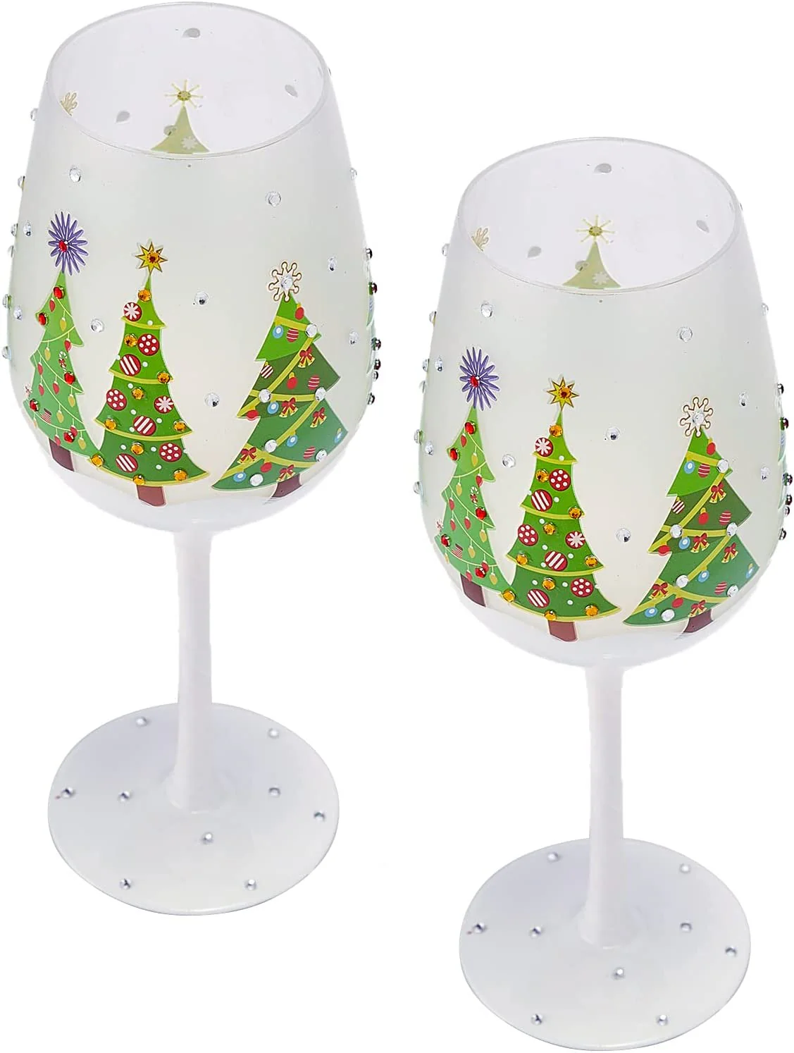 Set of 2 Stemmed Christmas Tree Design Wine Glasses - 14 oz - Keen Glass Solutions