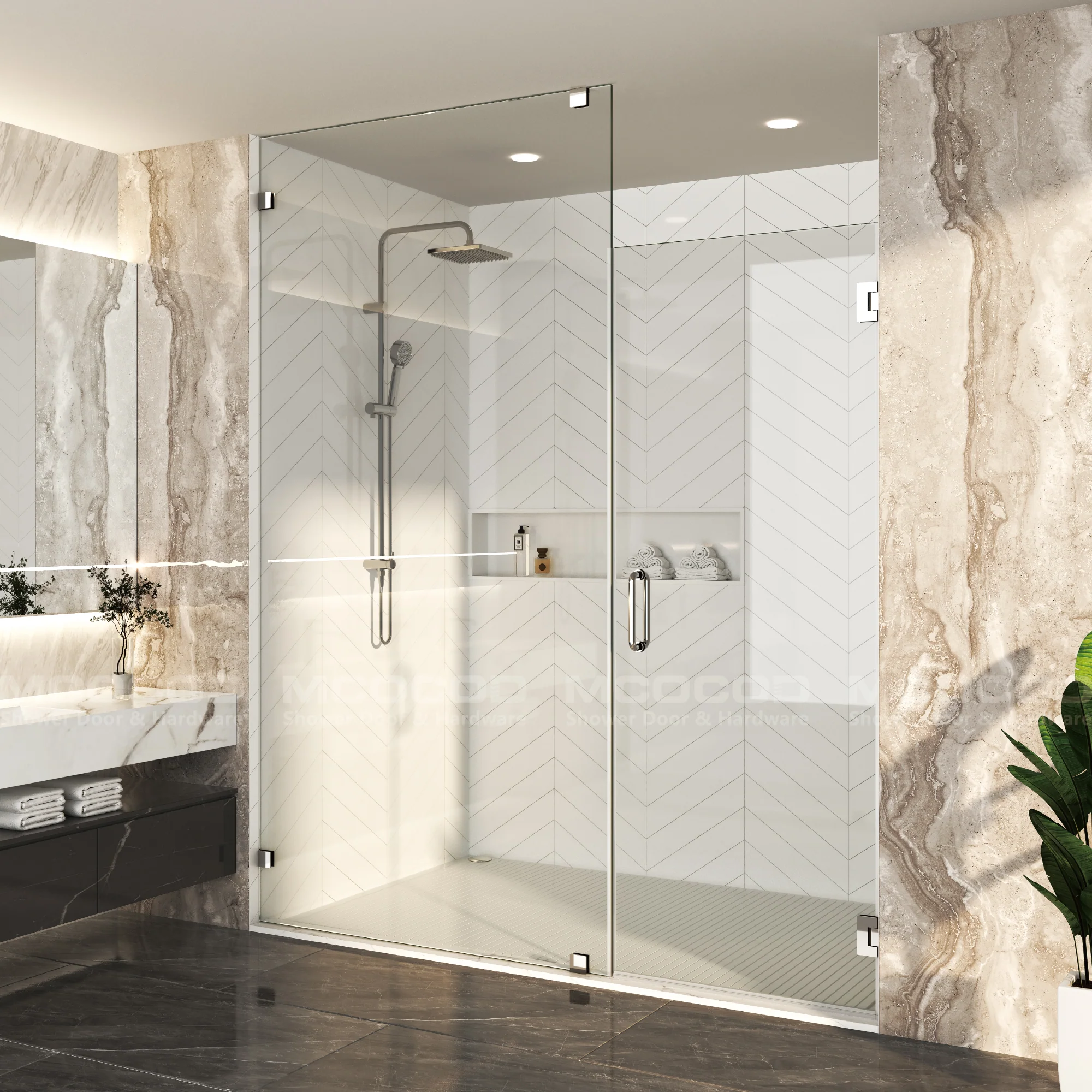 Customize Swing Shower Door with Frameless Fixed Glass Panel - H06-02A - Keen Glass Solutions