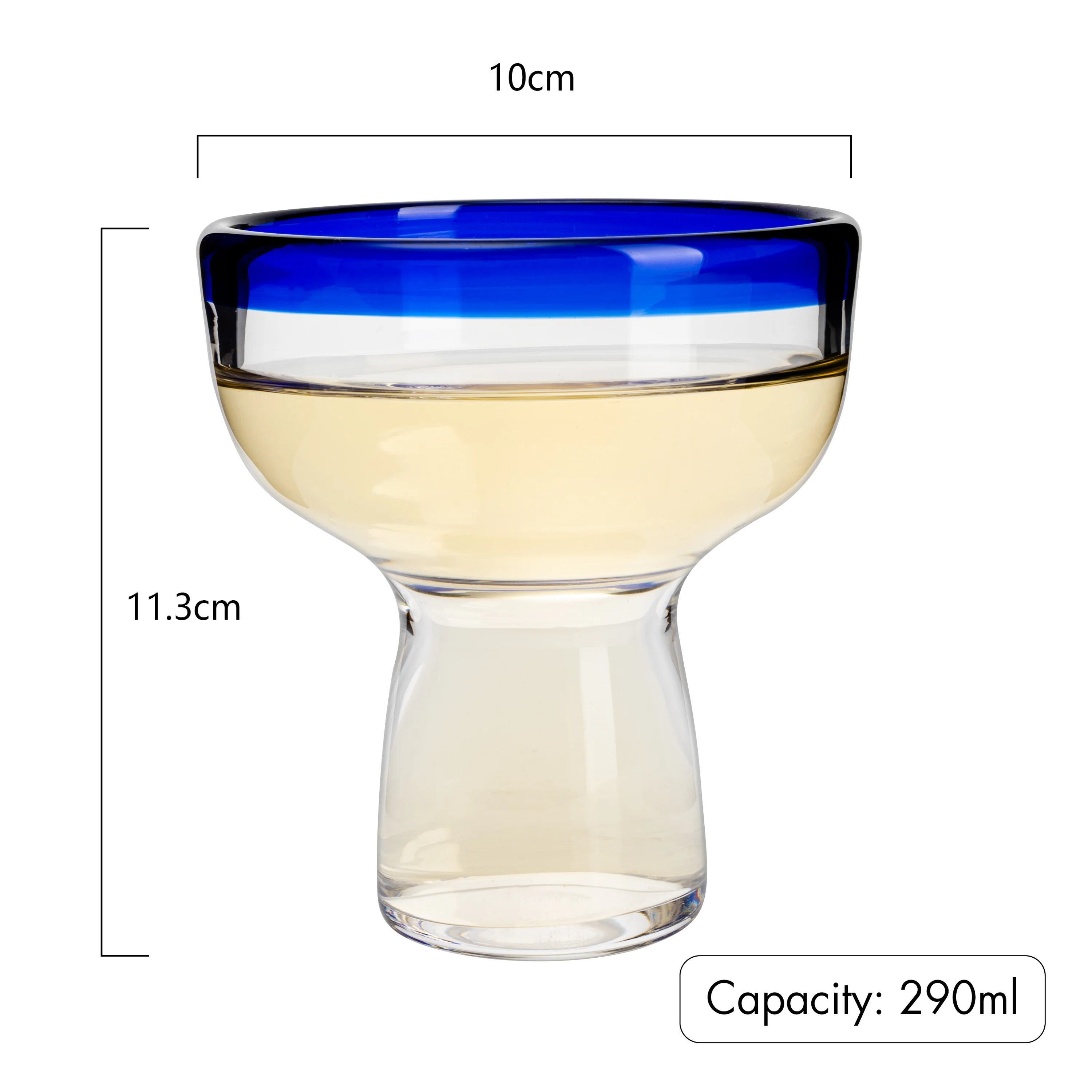 Mexican Hand Blown Blue Rim Margarita Glasses - Set of 4 - Keen Glass Solutions