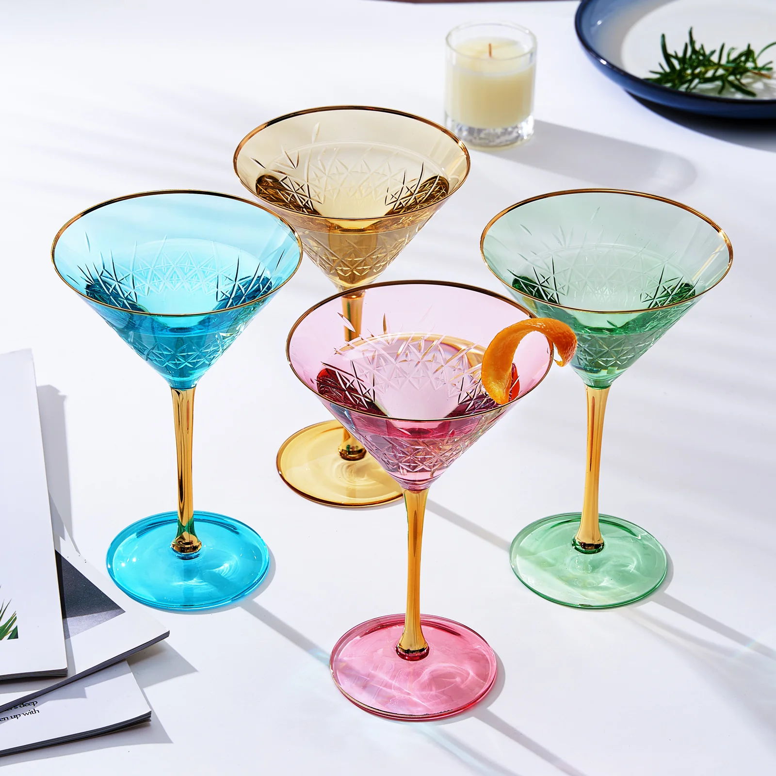 Crystal Gold Rimmed Champagne, Martini, Cocktails Glasses - Set of 4 - Keen Glass Solutions