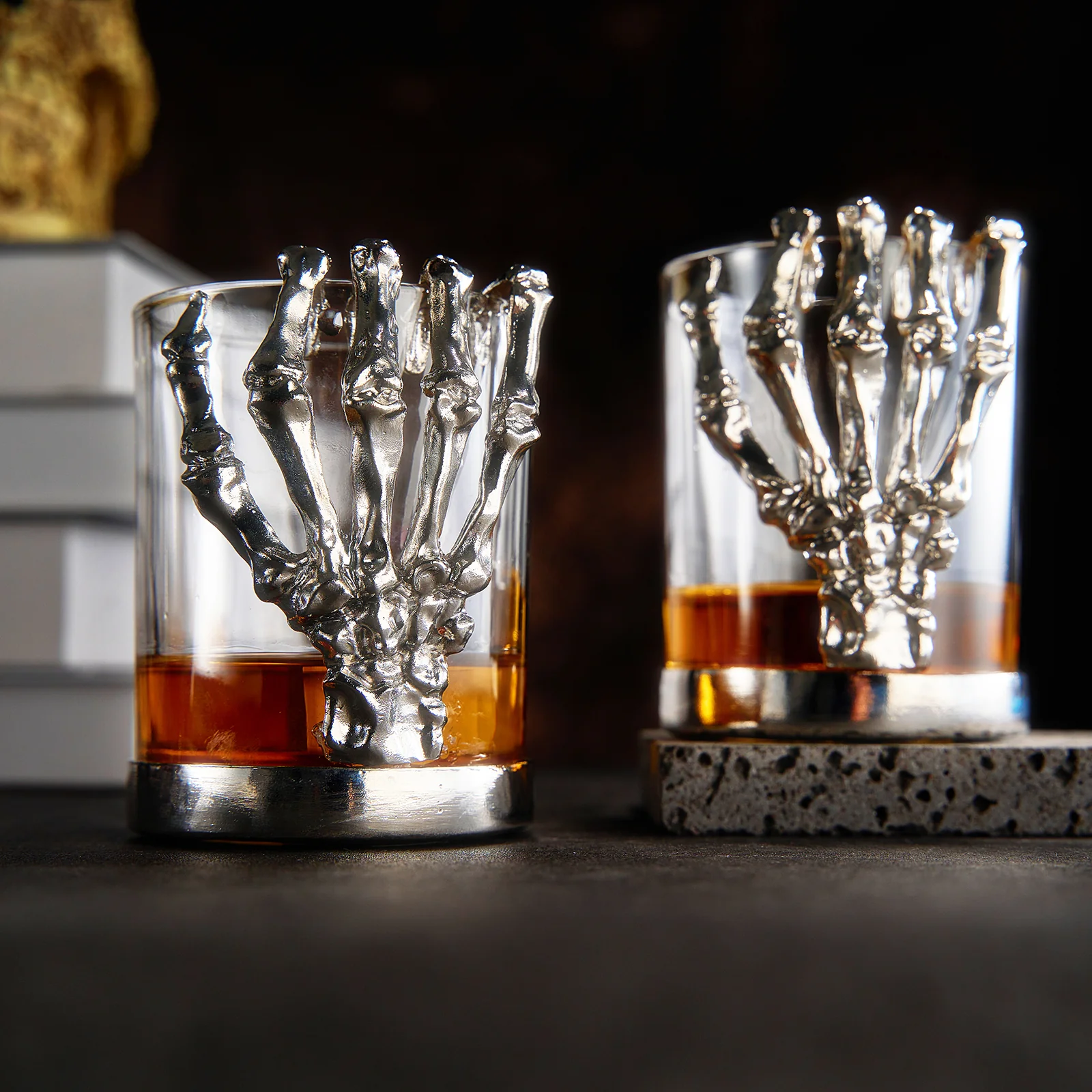 Skeleton Whiskey Glass Tumbler | Set of 2 | 10oz Glasses 4.3