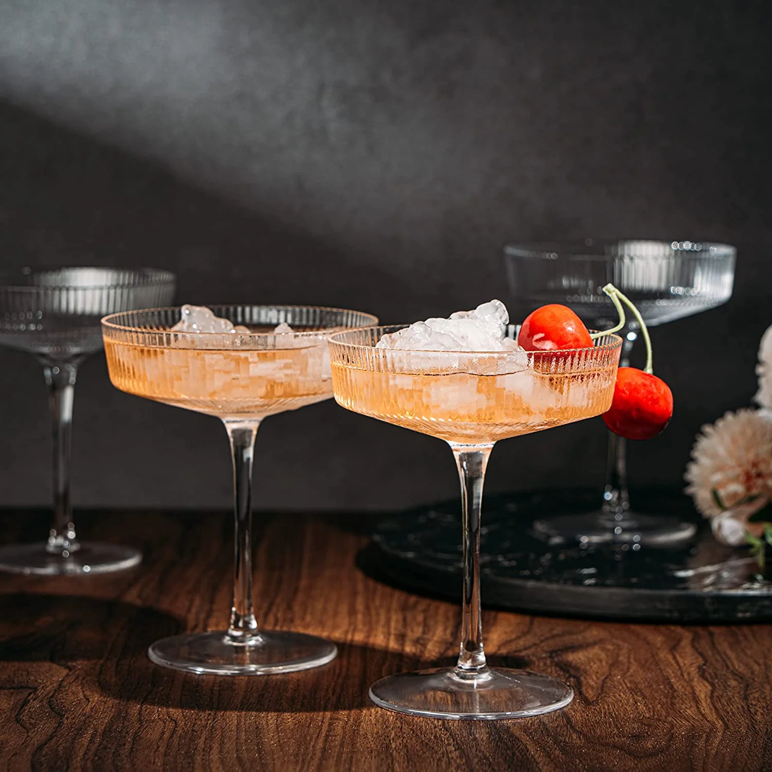 Ribbed Coupe Cocktail Glasses 8 oz | Set of 4 (Clear) - Keen Glass Solutions