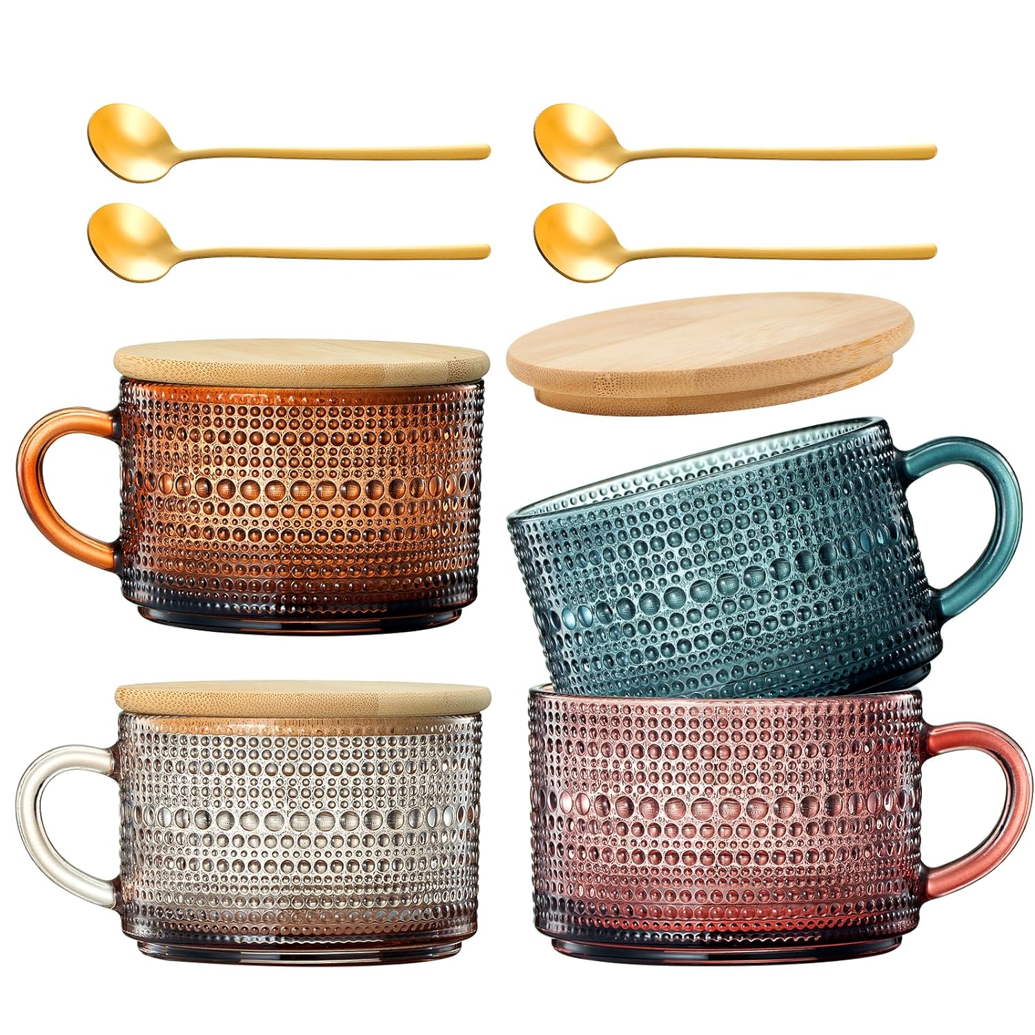 Vintage Hobnail Glass Coffee Mugs Set With Handles | Set of 4 - Keen Glass Solutions