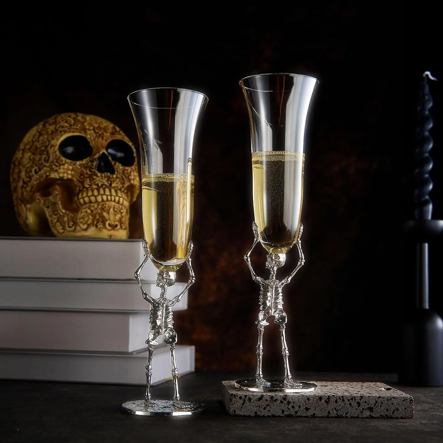 Stemmed Skeleton Champagne Flute Glass | Set of 2 | 7.5oz - Keen Glass Solutions