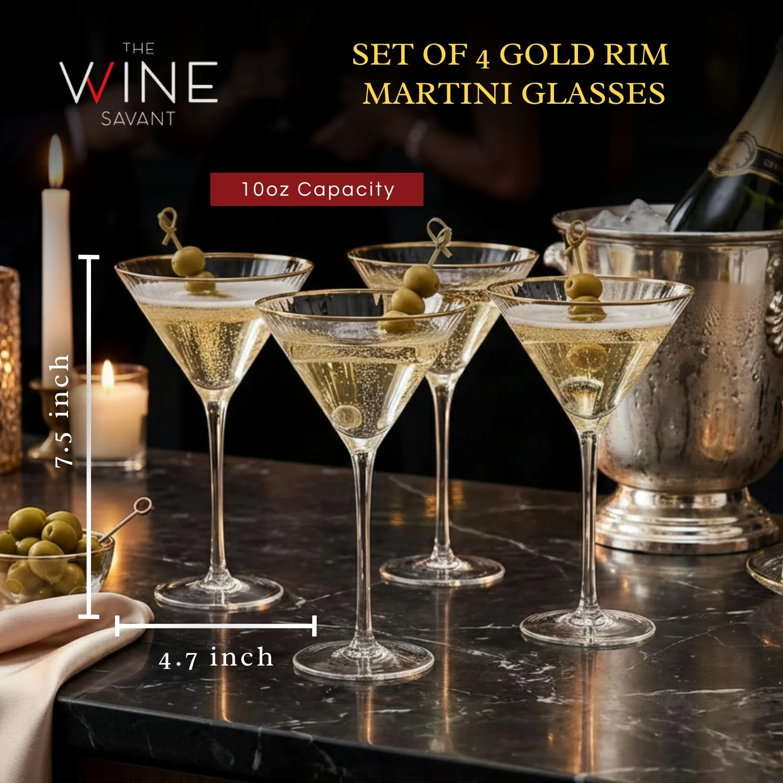 The Wine Savant Gold Rim Glasses 10 oz, Set of 4 Gold Rim Classic Manhattan Glasses - Keen Glass Solutions