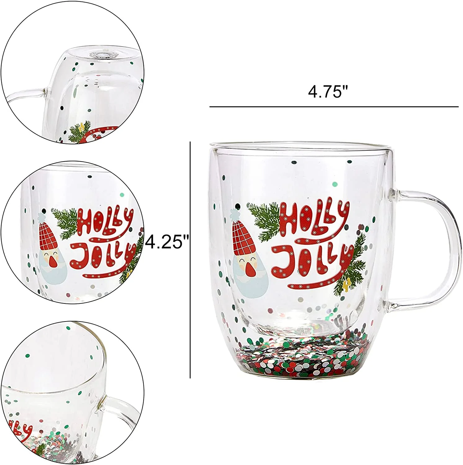 Set of 2 Holly Jolly Christmas Design Tumbler Mugs - 9.5 oz - Keen Glass Solutions
