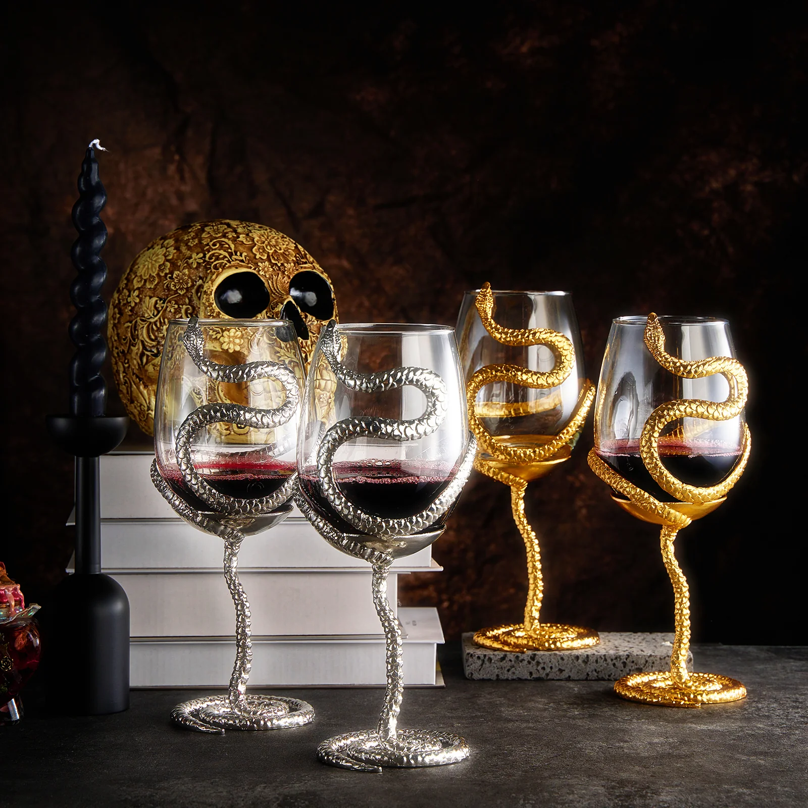 Stemmed Snake Wine Glass | SINGLE | 19oz Spooky Reptile Glasses 10
