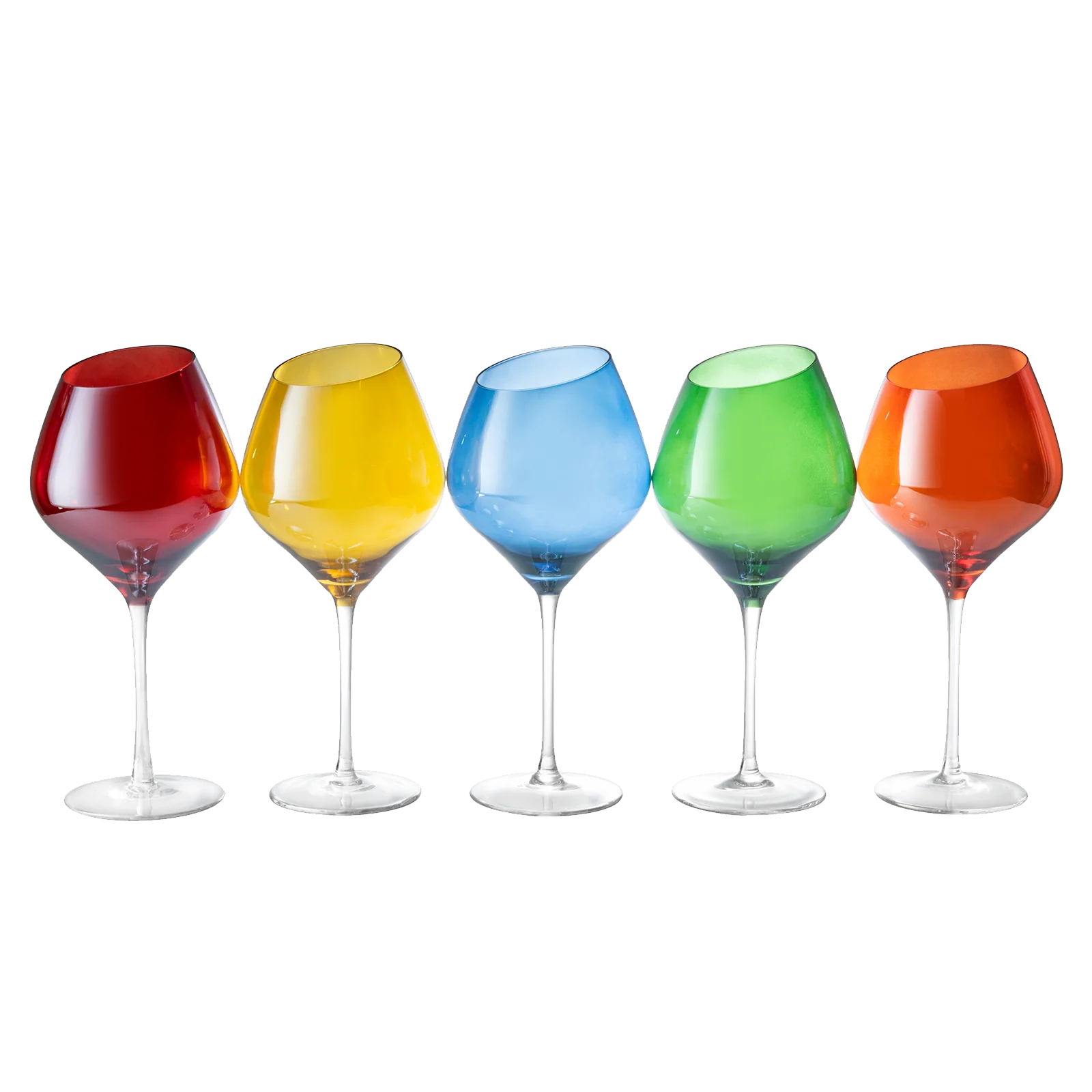 Slanted Rim Colored Wine Glasses – Set of 5 - Keen Glass Solutions