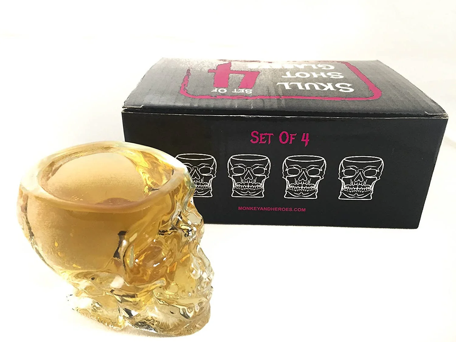Monkey and Heroes Extra Large Skull Shot Glasses Set of 4 - Keen Glass Solutions