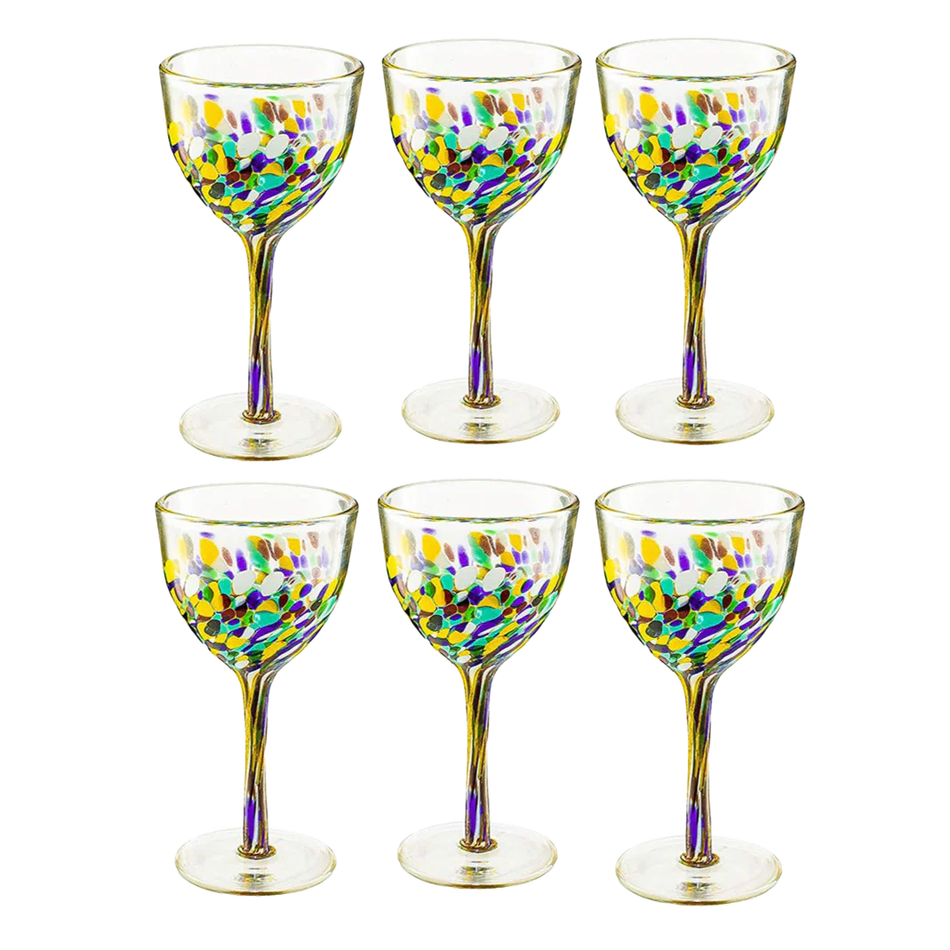 Mexican Wine Glasses Set of 6 - Confetti Wine Glasses - Keen Glass Solutions