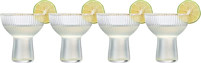 Ribbed Stemless Margarita Glasses with Gold Rim - Set of 4 (10 OZ) - Keen Glass Solutions