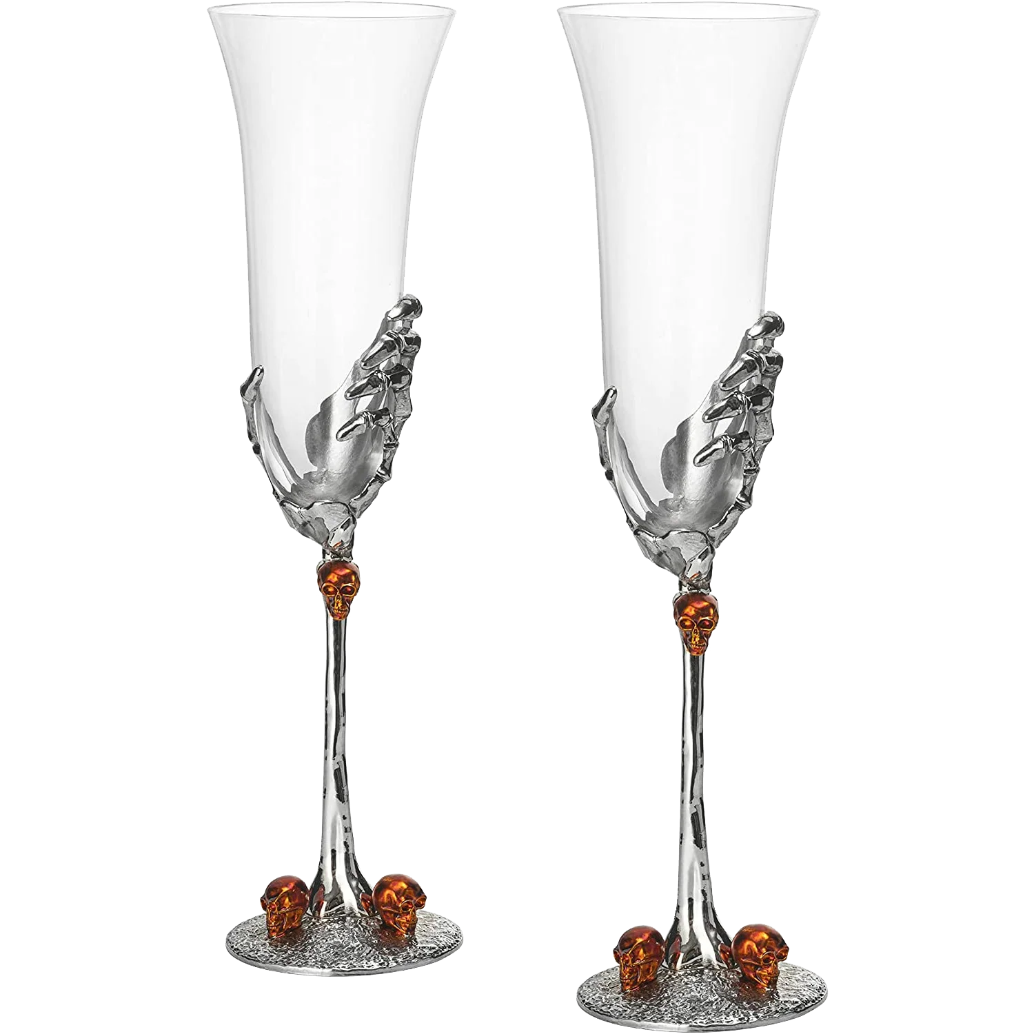 Stemmed Skeleton Champagne Glasses Set of 2 - Keen Glass Solutions