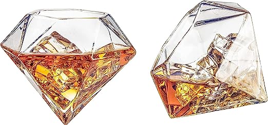 The Wine Savant Diamond Whiskey Glasses, Set of 2 10 oz - Keen Glass Solutions