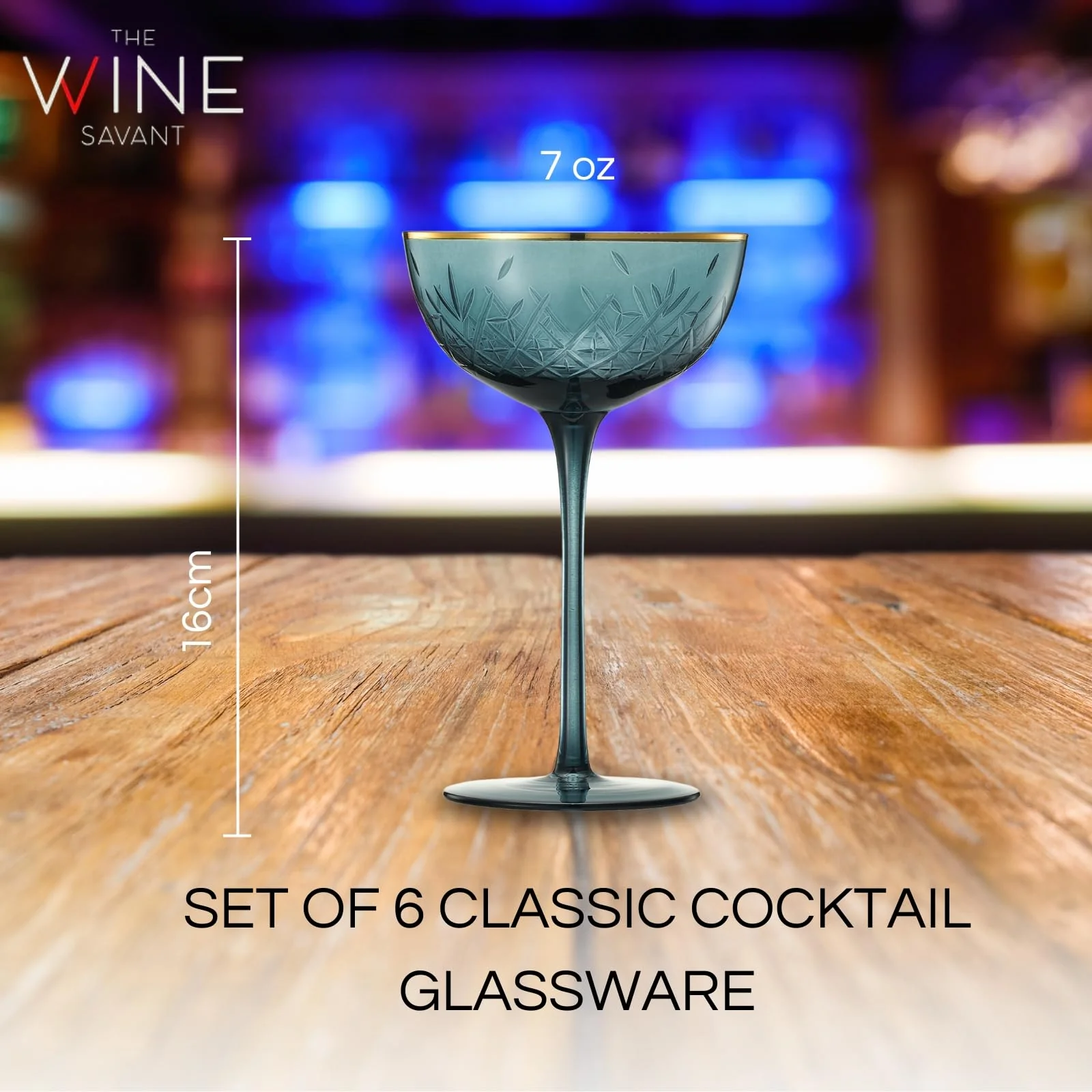 Vintage Art Deco Coupe for Champagne, Martini, Cocktails | Set of 6 | 7 oz (Muted) - Keen Glass Solutions