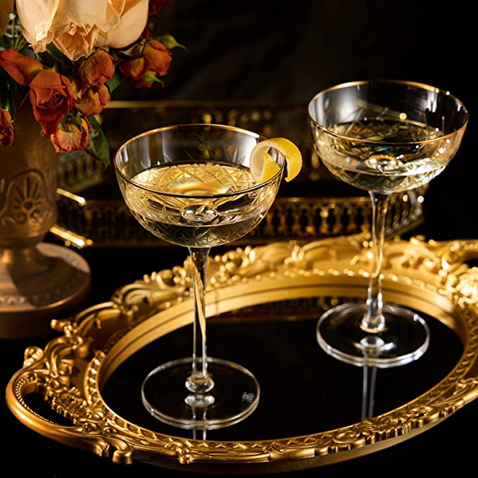 Vintage Art Deco Luxury Coupe Glasses | Set of 2 | 8 oz - Keen Glass Solutions