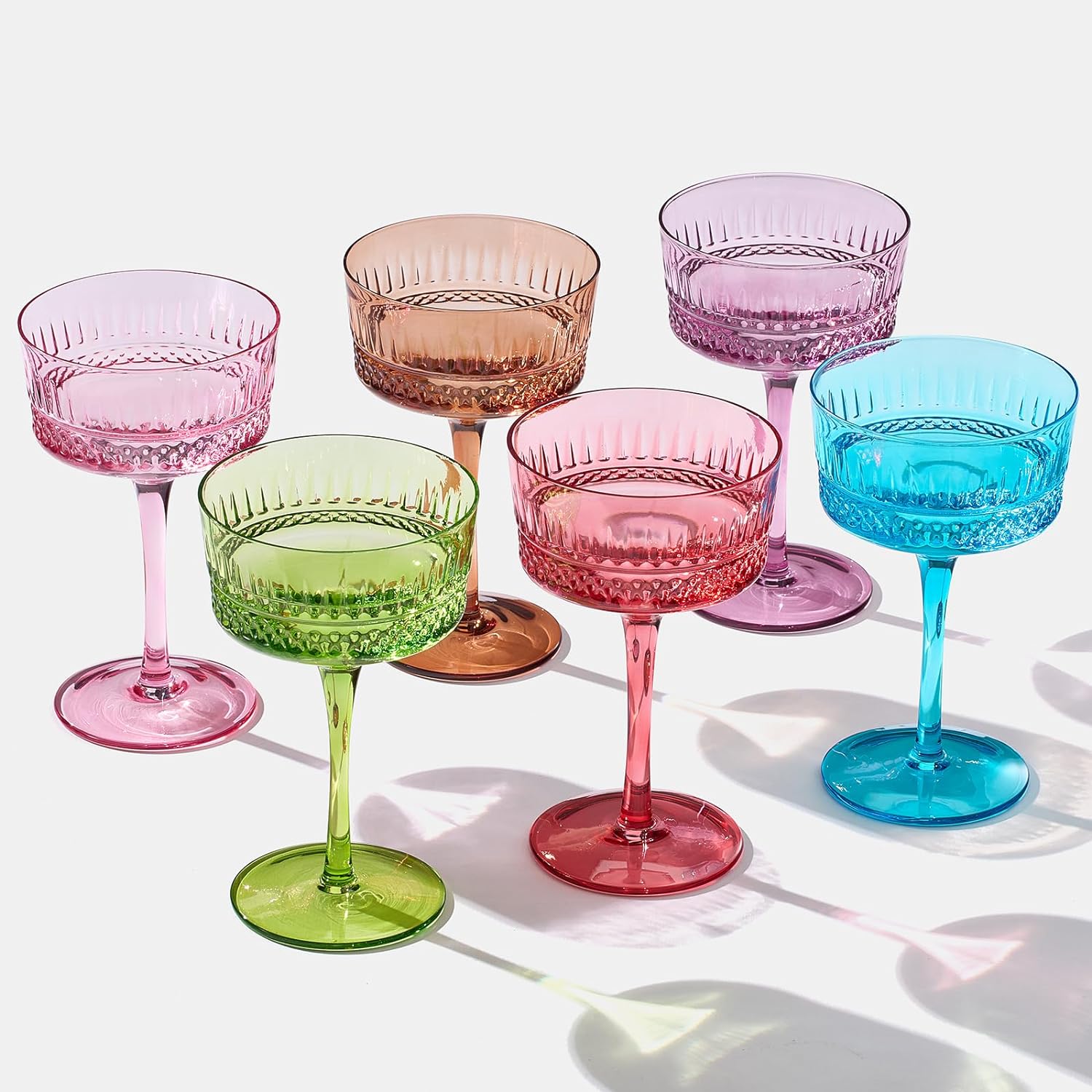 Art Deco Colored Crystal Coupe Glass | Set of 6 | Large 9.6oz - Keen Glass Solutions