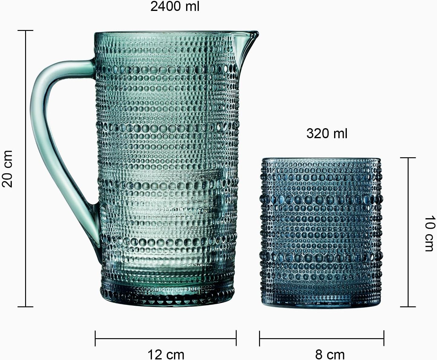 Hobnail Beaded Pitcher & Tumbler Glasses Set | Set of 6 - Keen Glass Solutions