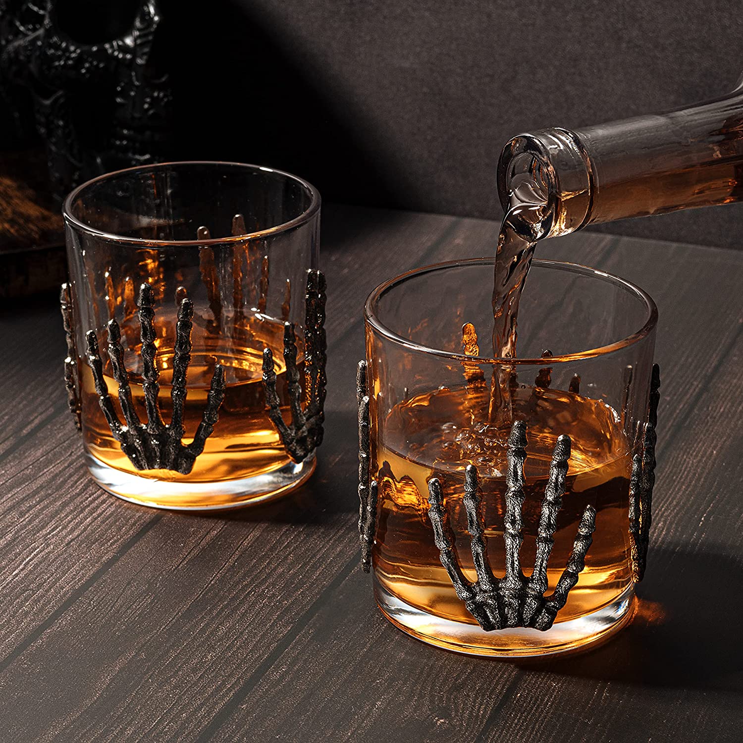 The Wine Savant Skeleton Hand Wine Glass Set of 2 - Keen Glass Solutions