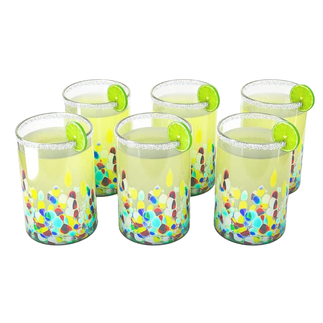Hand Blown Mexican Drinking Glasses – Set of 6 (Climbing Confetti) - Keen Glass Solutions