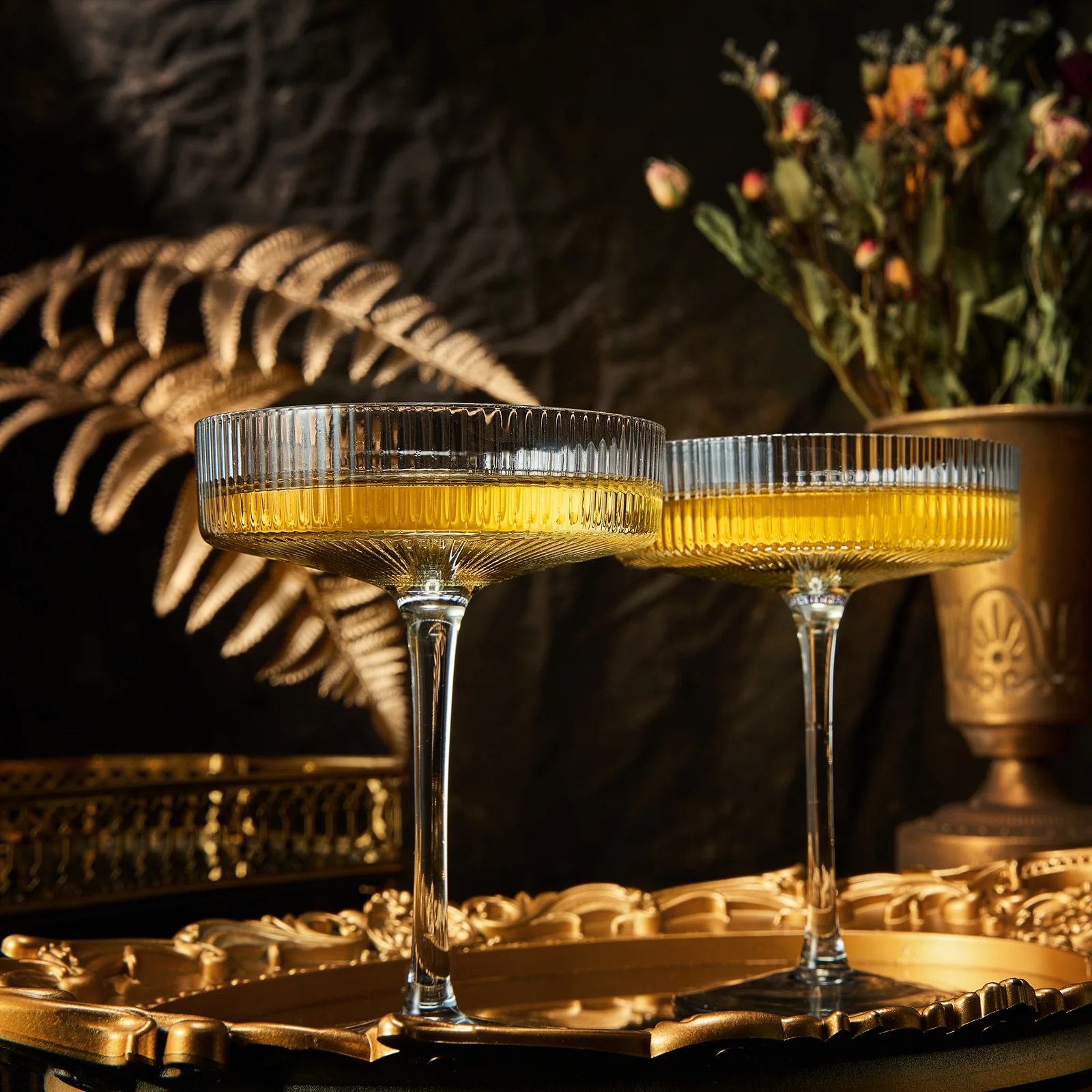 Ribbed Coupe Cocktail Glasses 8 oz | Set of 2 (Smoke Grey) - Keen Glass Solutions
