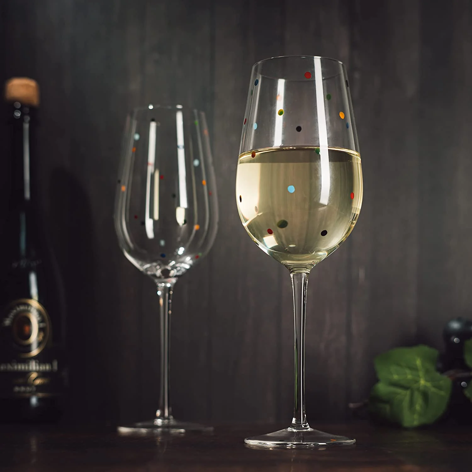 Polka Dot Stemmed Wine Glasses 16 Ounces Set of 2 - Keen Glass Solutions